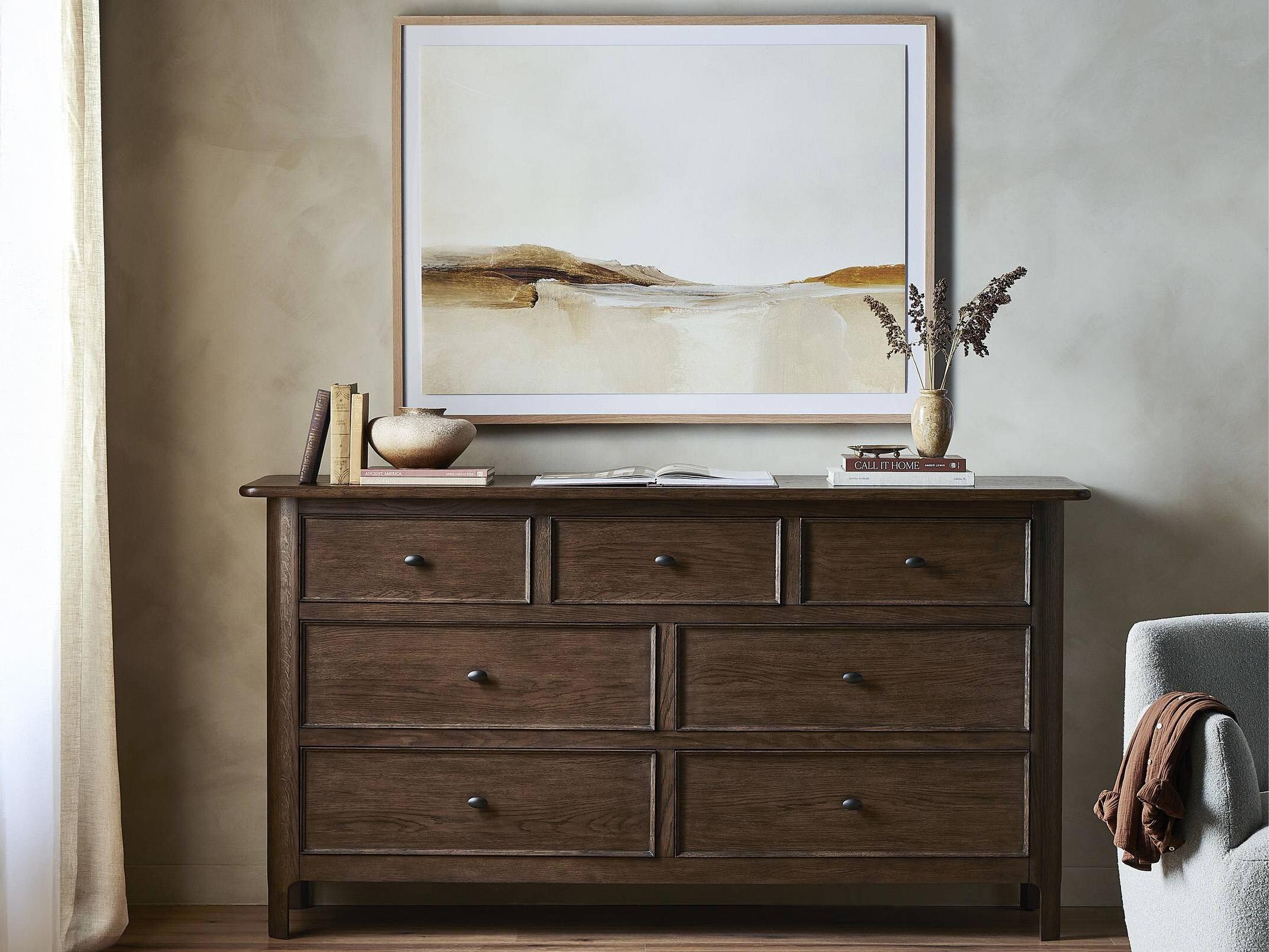 Four Hands Bolton 7-Drawers Brown Oak Wood Double Dresser