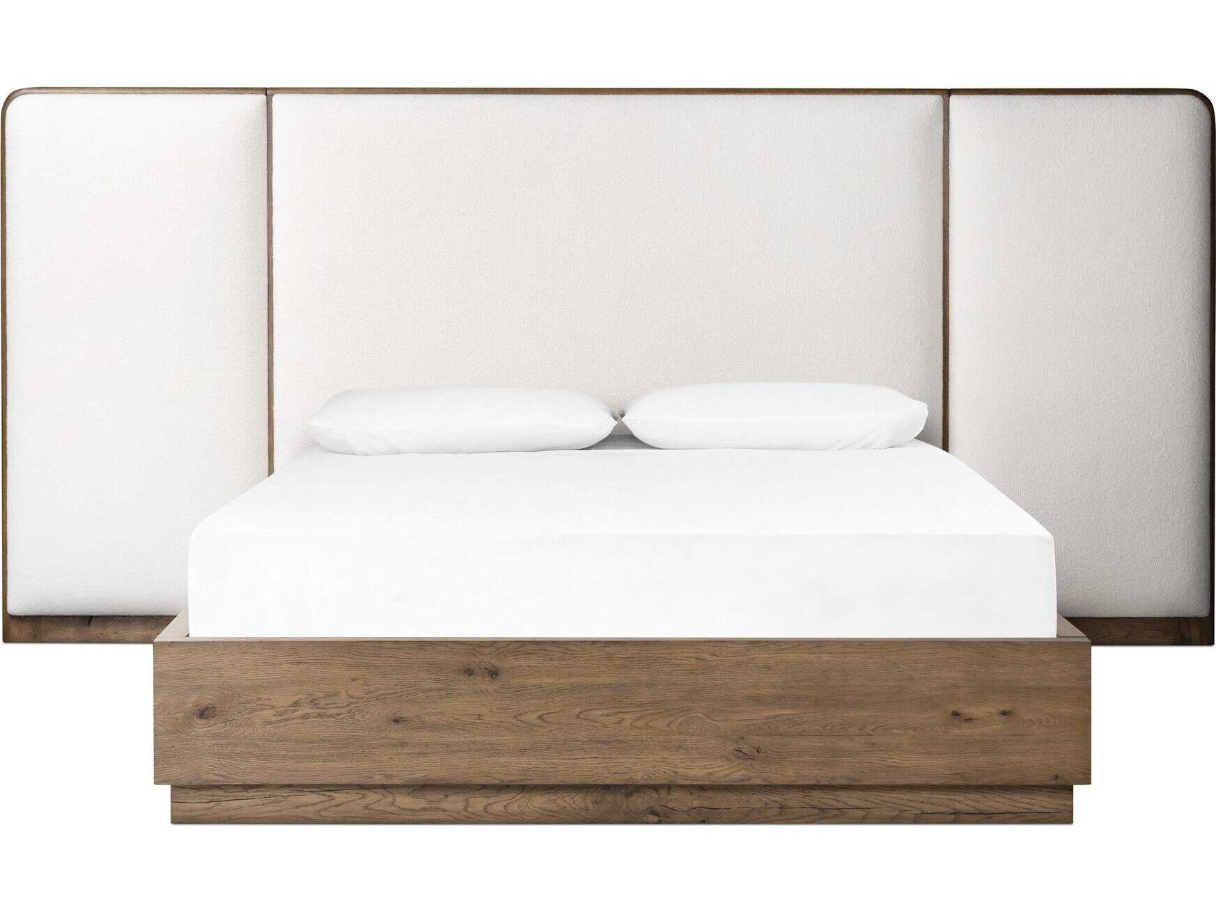 Four Hands Bolton White Oak Wood Upholstered Queen Platform Bed