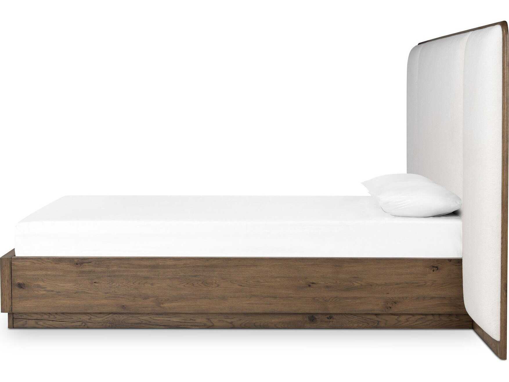 Four Hands Bolton White Oak Wood Upholstered Queen Platform Bed