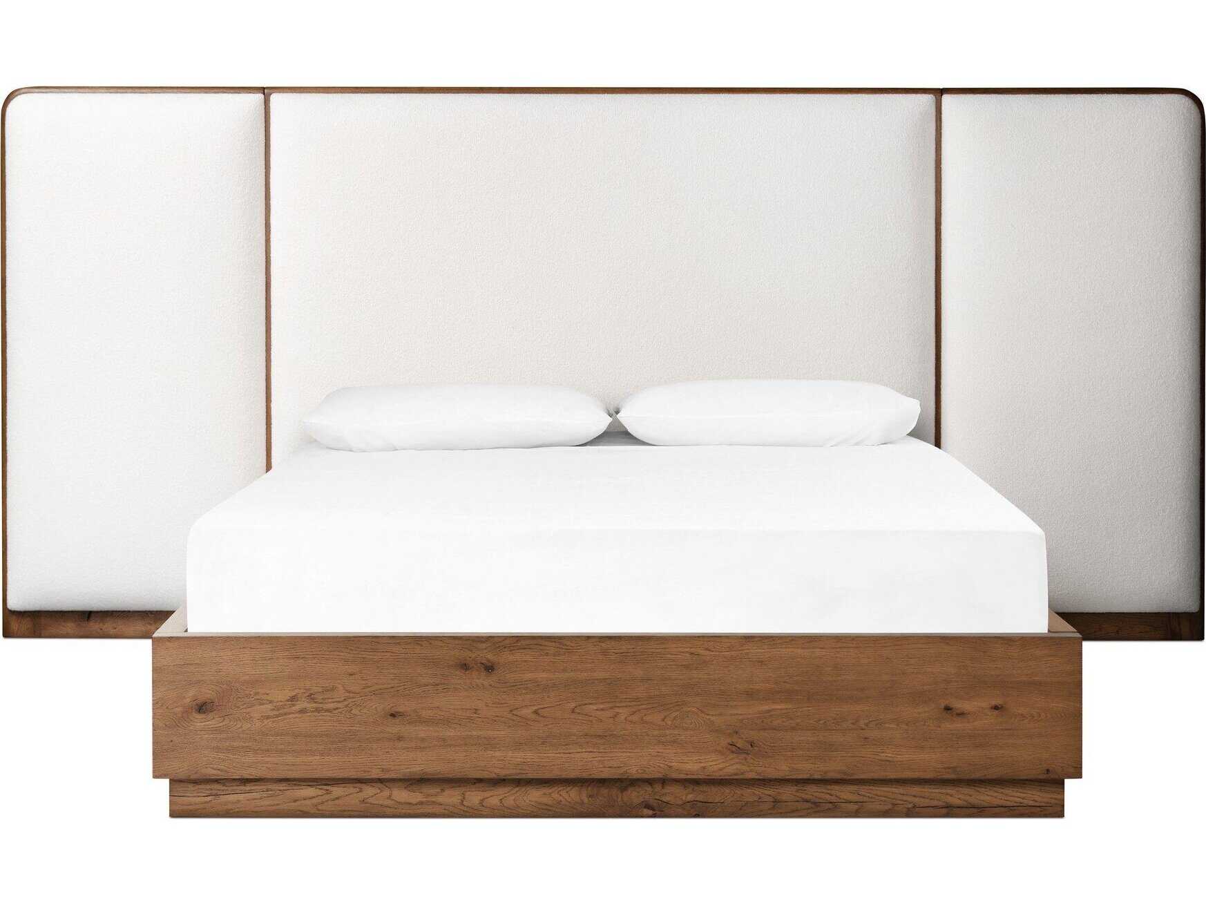 Four Hands Bolton White Oak Wood Upholstered King Platform Bed