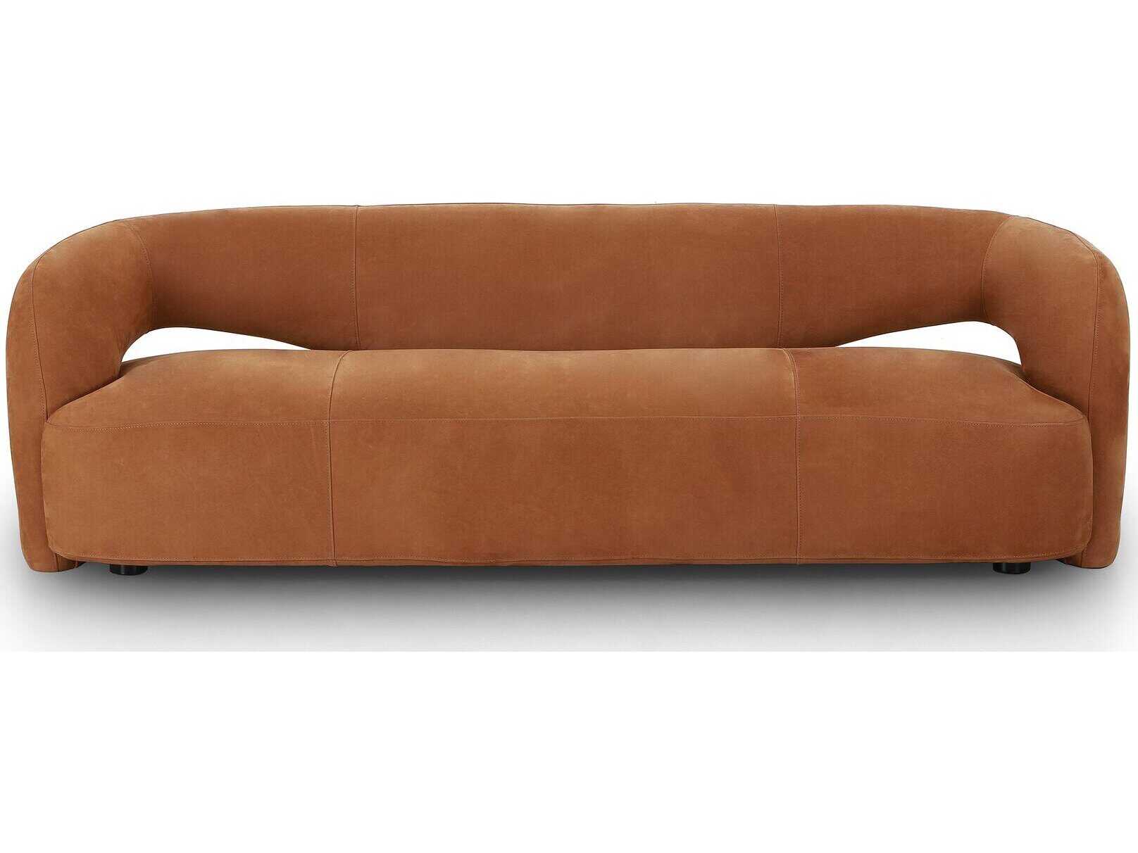 Four Hands Grayson Mazie Nubuck Cognac Upholstered Sofa