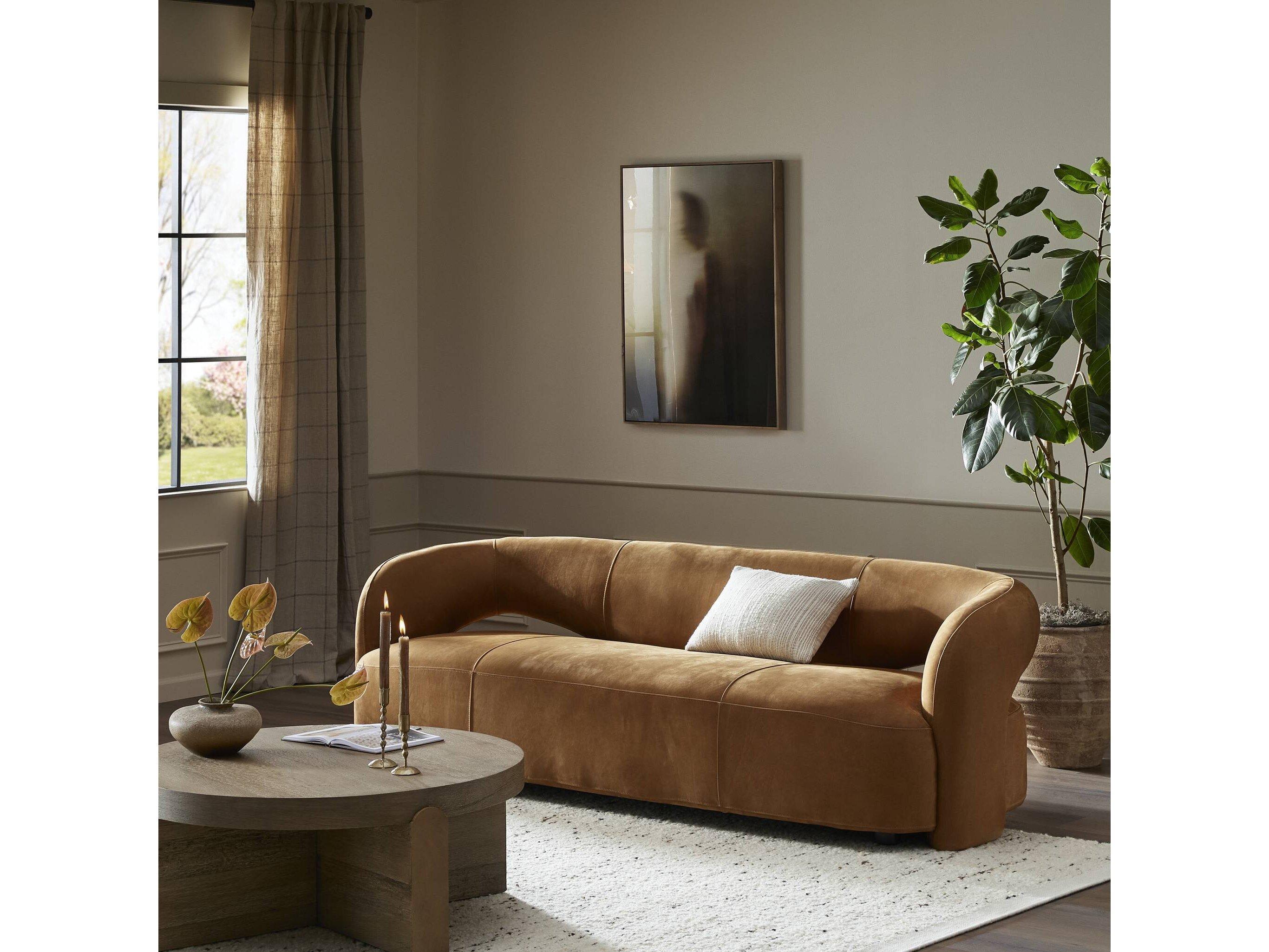 Four Hands Grayson Mazie Nubuck Cognac Upholstered Sofa