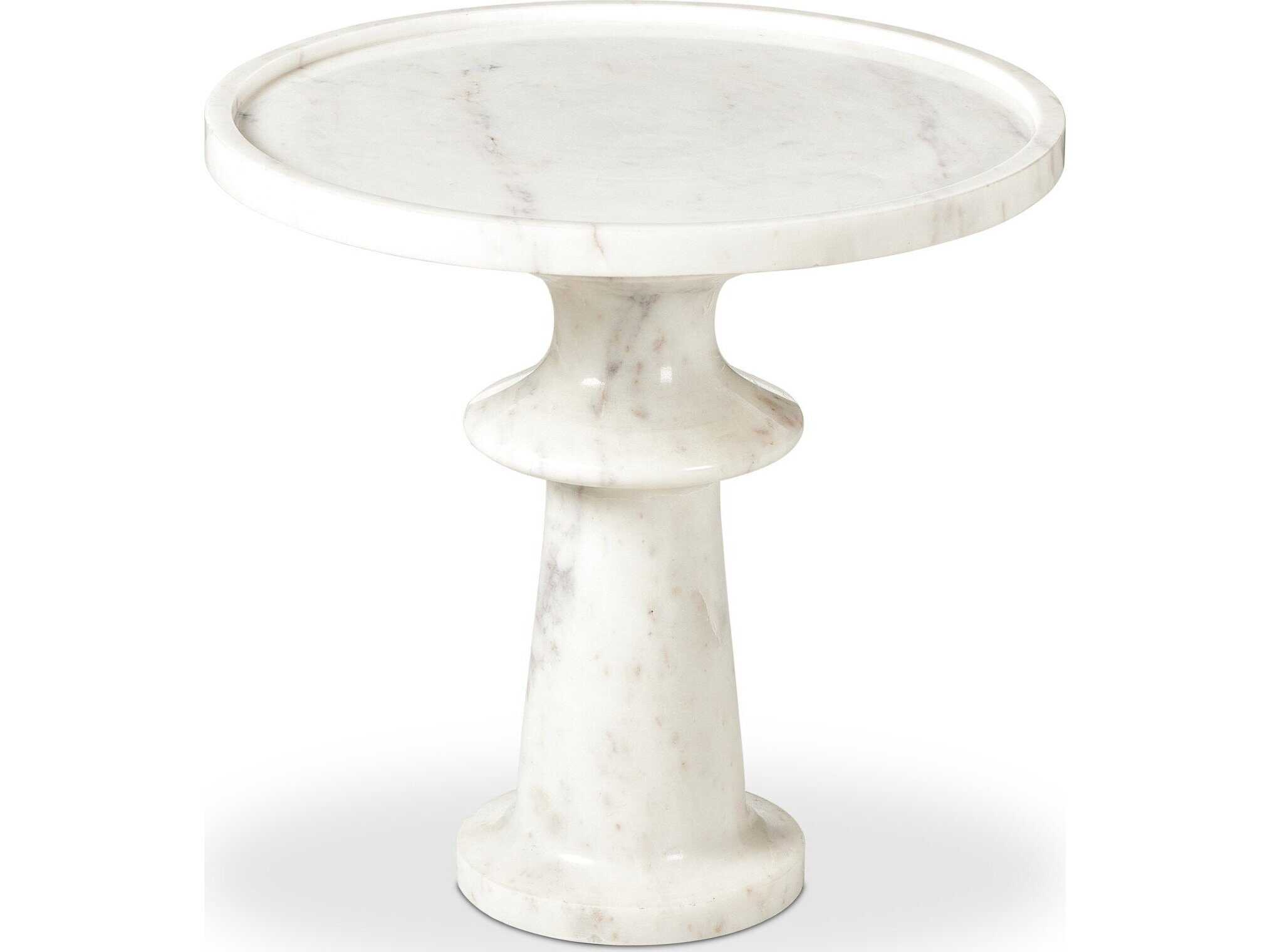 Four Hands Marlow Skylar Polished White Marble Round Marble End Table