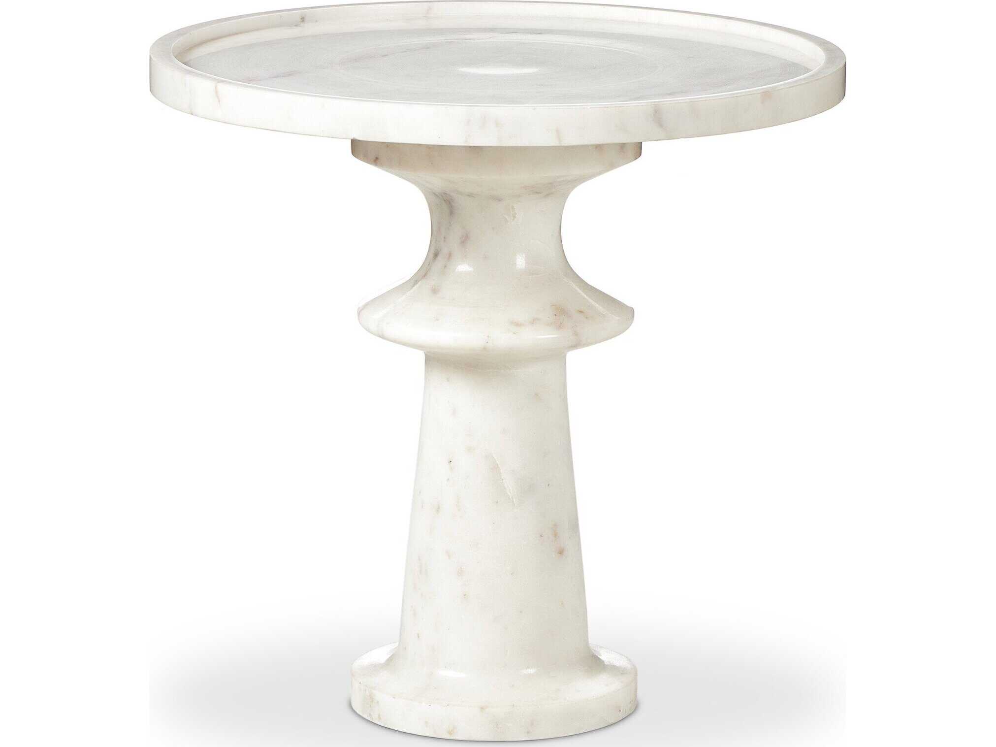 Four Hands Marlow Skylar Polished White Marble Round Marble End Table