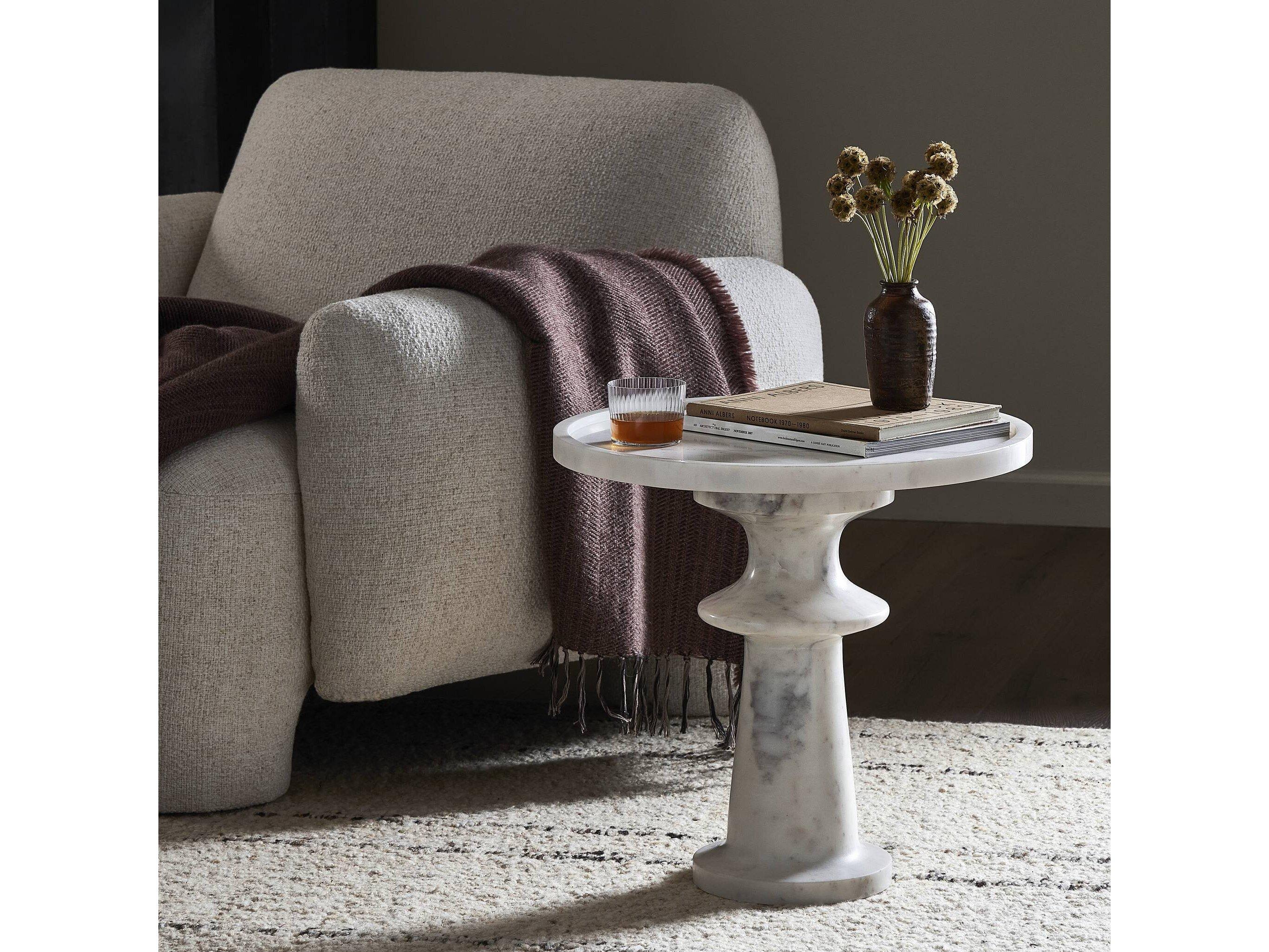 Four Hands Marlow Skylar Polished White Marble Round Marble End Table