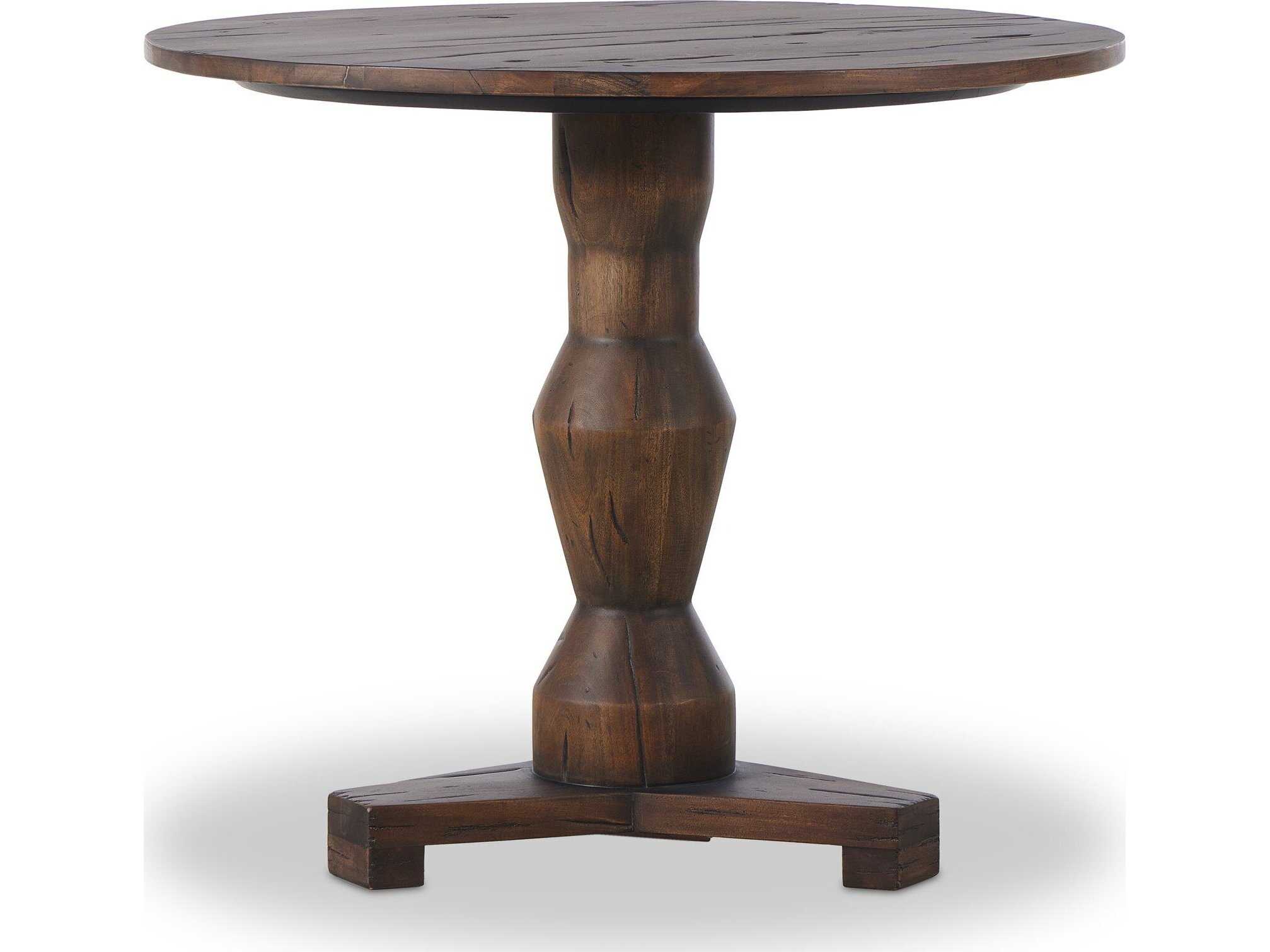 Four Hands Theory Round Wood Antique Belgium Bleach End Table