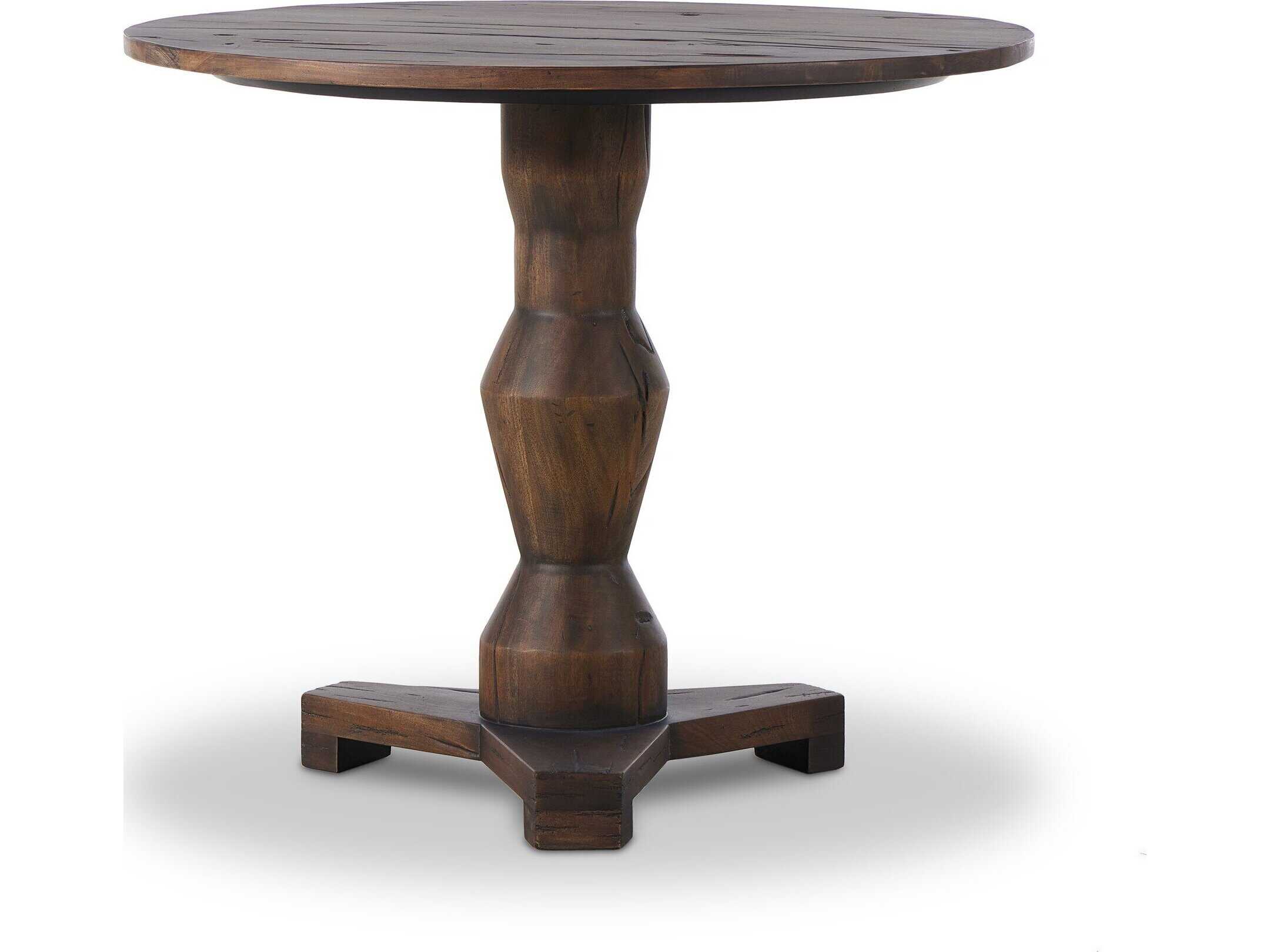 Four Hands Theory Round Wood Antique Belgium Bleach End Table