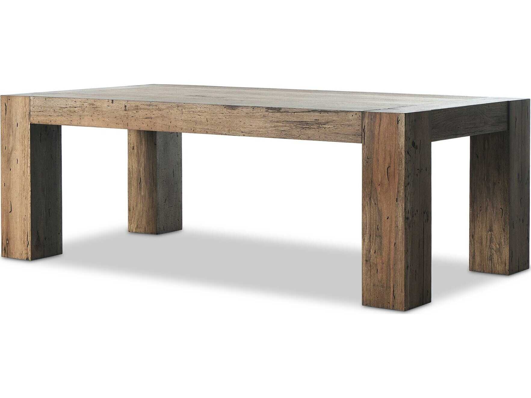 Four Hands Wesson Rectangular Rustic Wormwood Oak Black Mdf Dining Table
