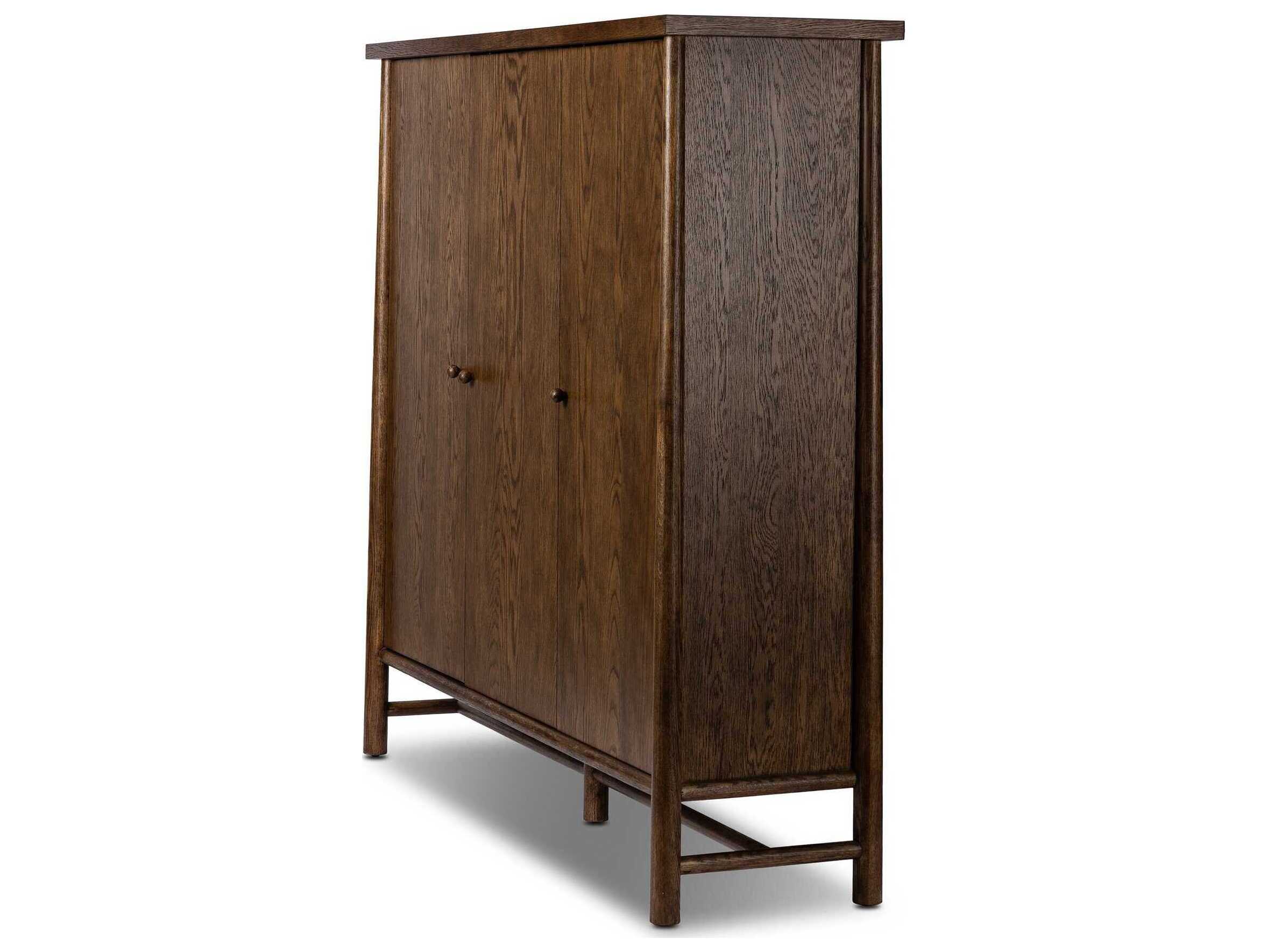 Four Hands Wells Dark Toasted Oak Veneer Brown Wood Accent Chest