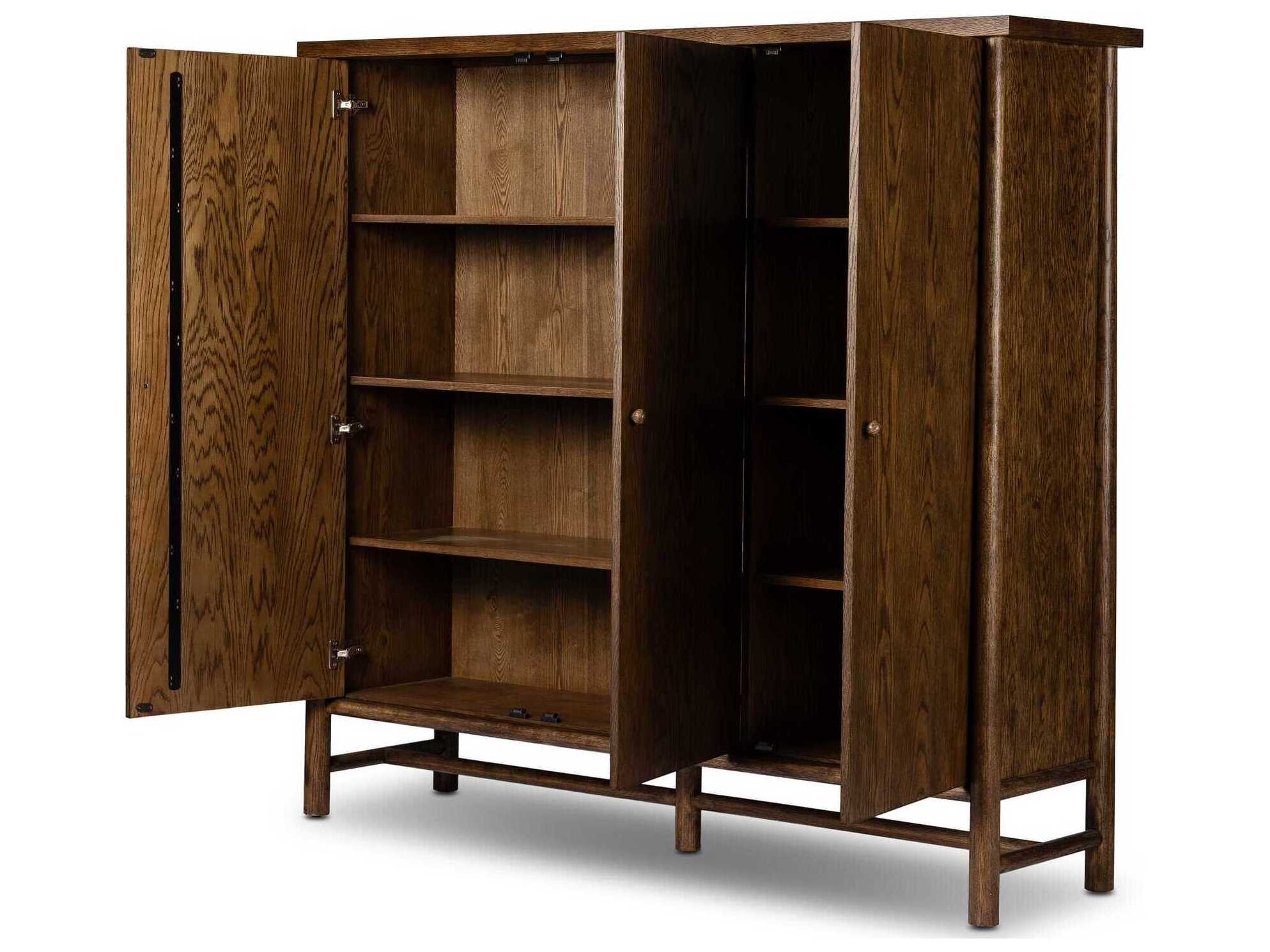 Four Hands Wells Dark Toasted Oak Veneer Brown Wood Accent Chest