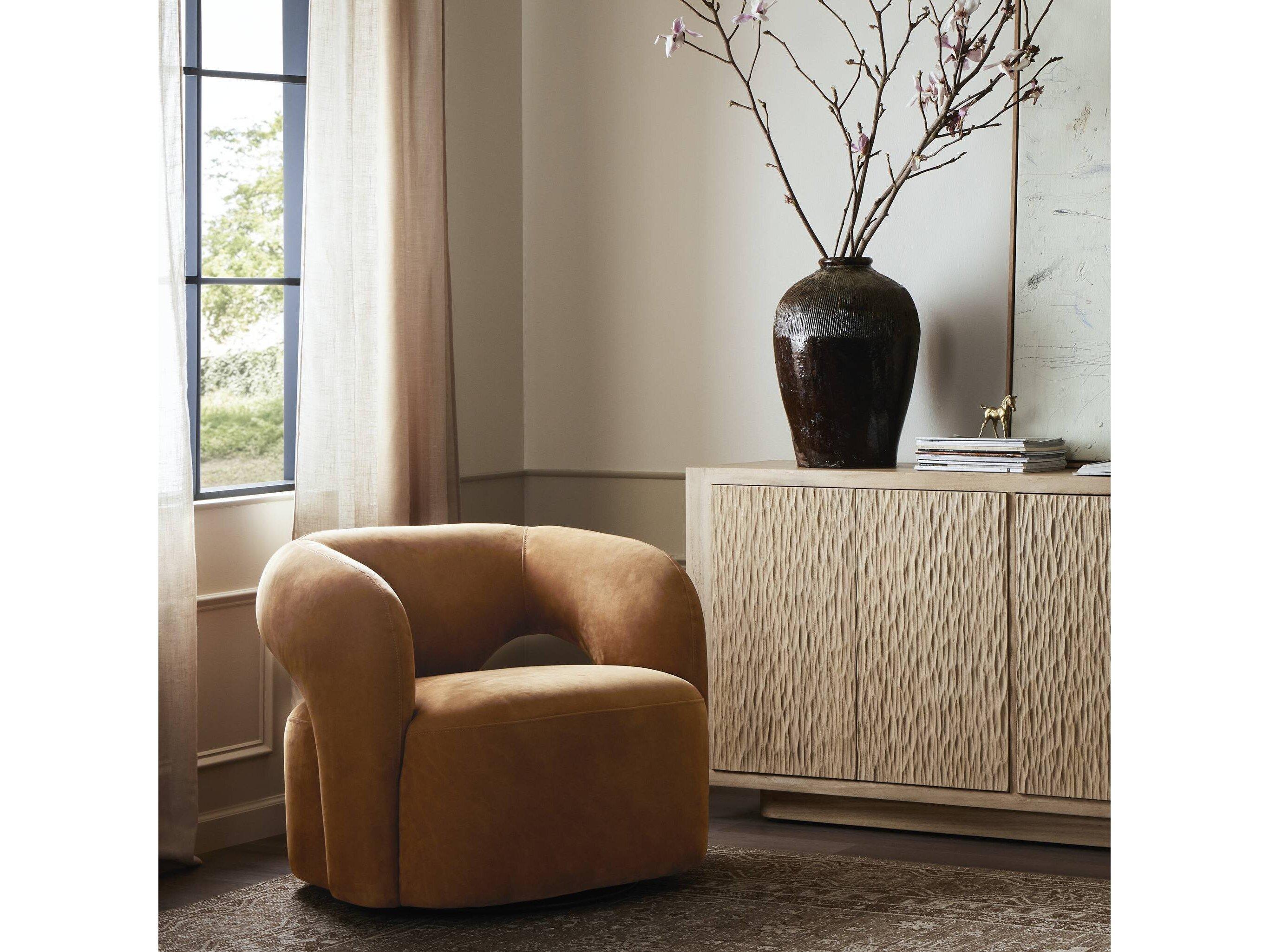 Four Hands Grayson Mazie Nubuck Cognac Swivel Chair