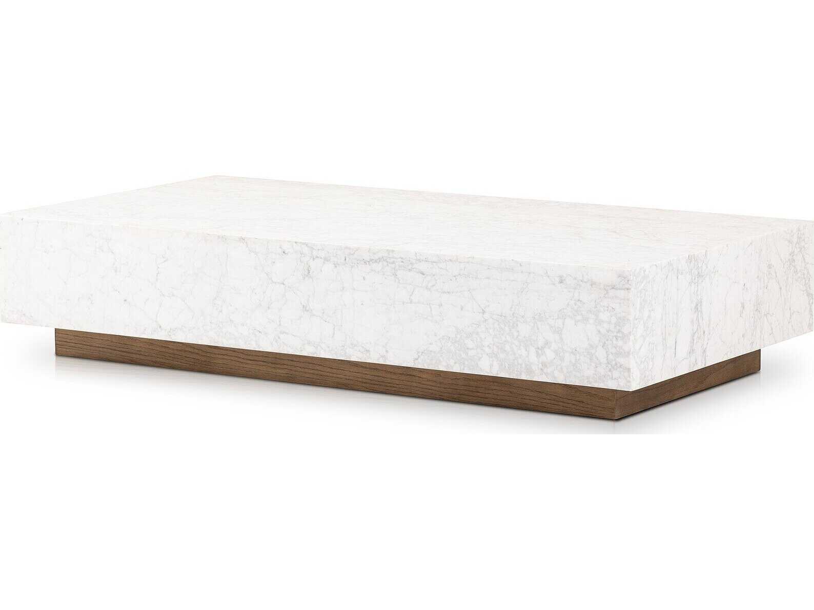 Four Hands Hughes Masera White Carrara Marble Rectangular Marble Coffee Table