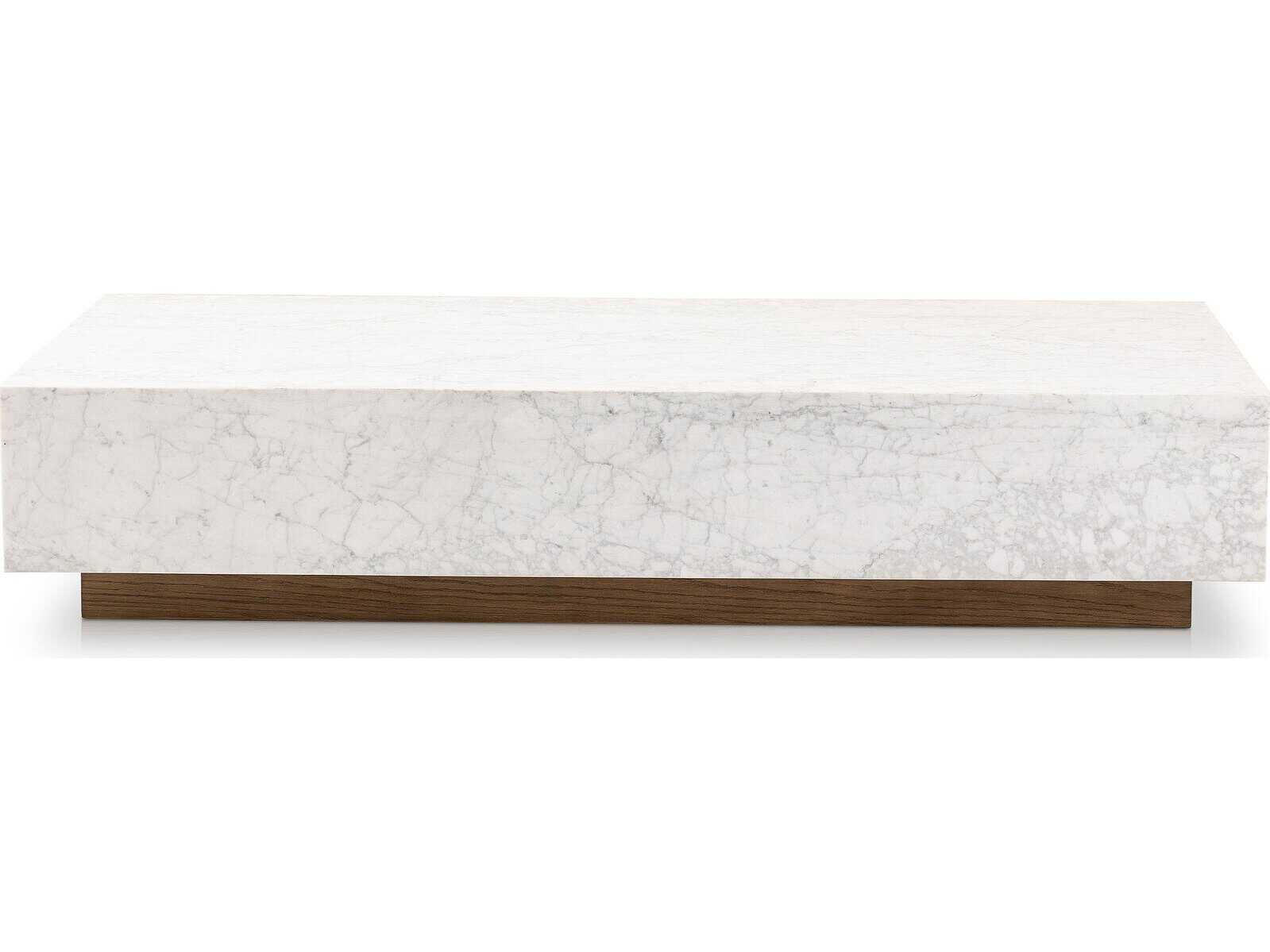 Four Hands Hughes Masera White Carrara Marble Rectangular Marble Coffee Table