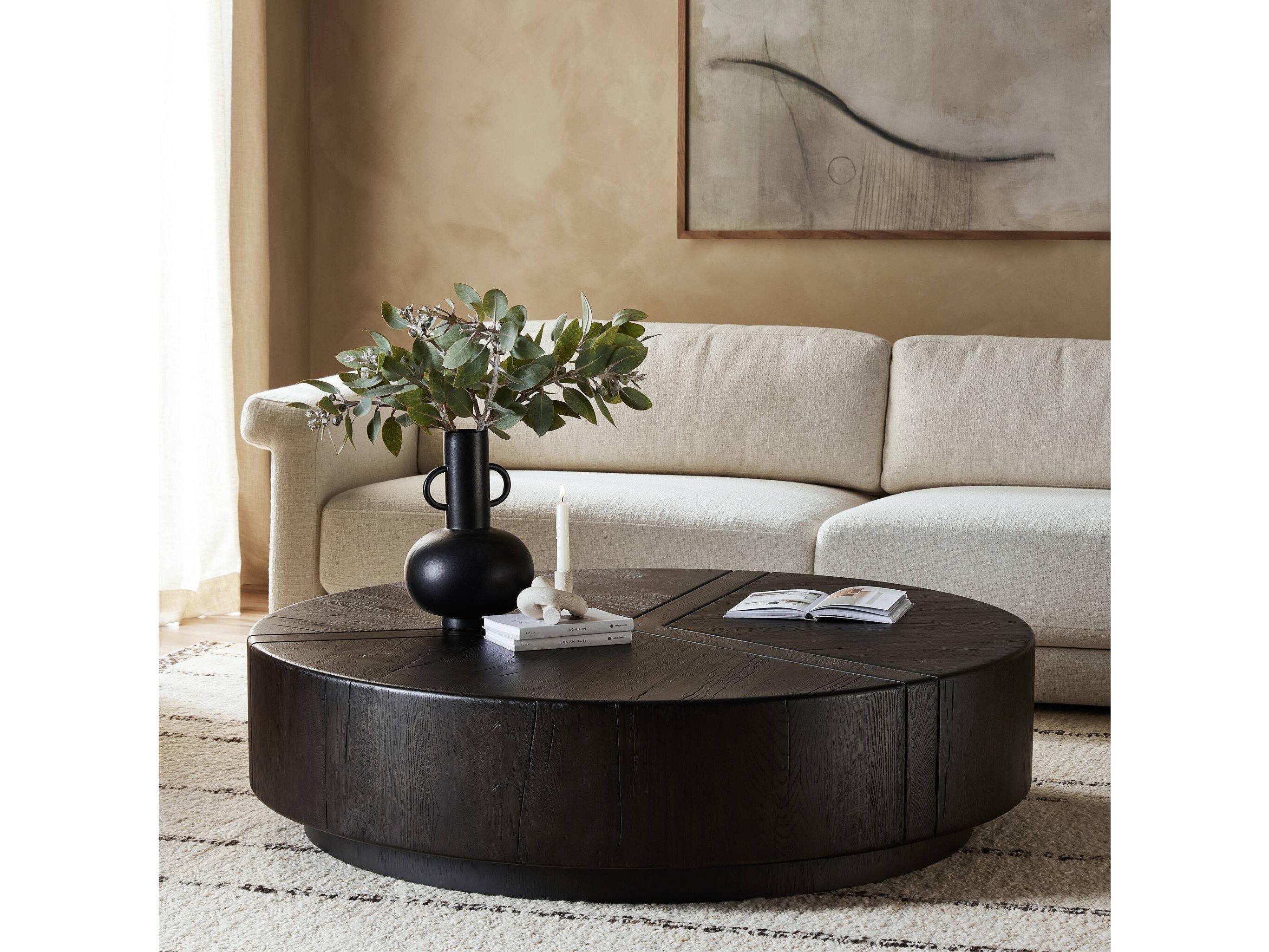 Four Hands Bina Renan Dark Espresso Reclaimed French Oak Round Wood Coffee Table