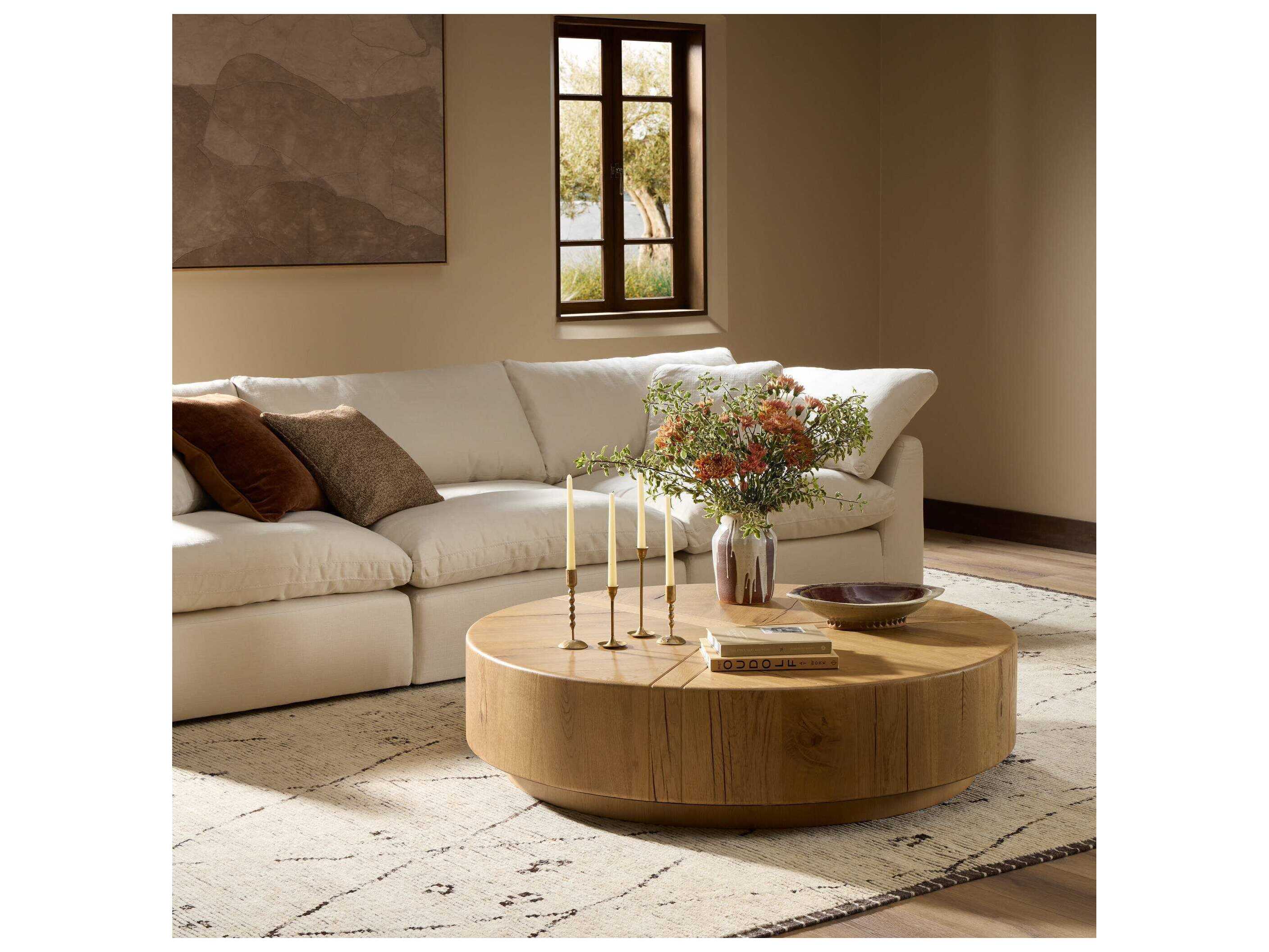 Four Hands Bina Round Wood Natural Reclaimed French Oak Coffee Table