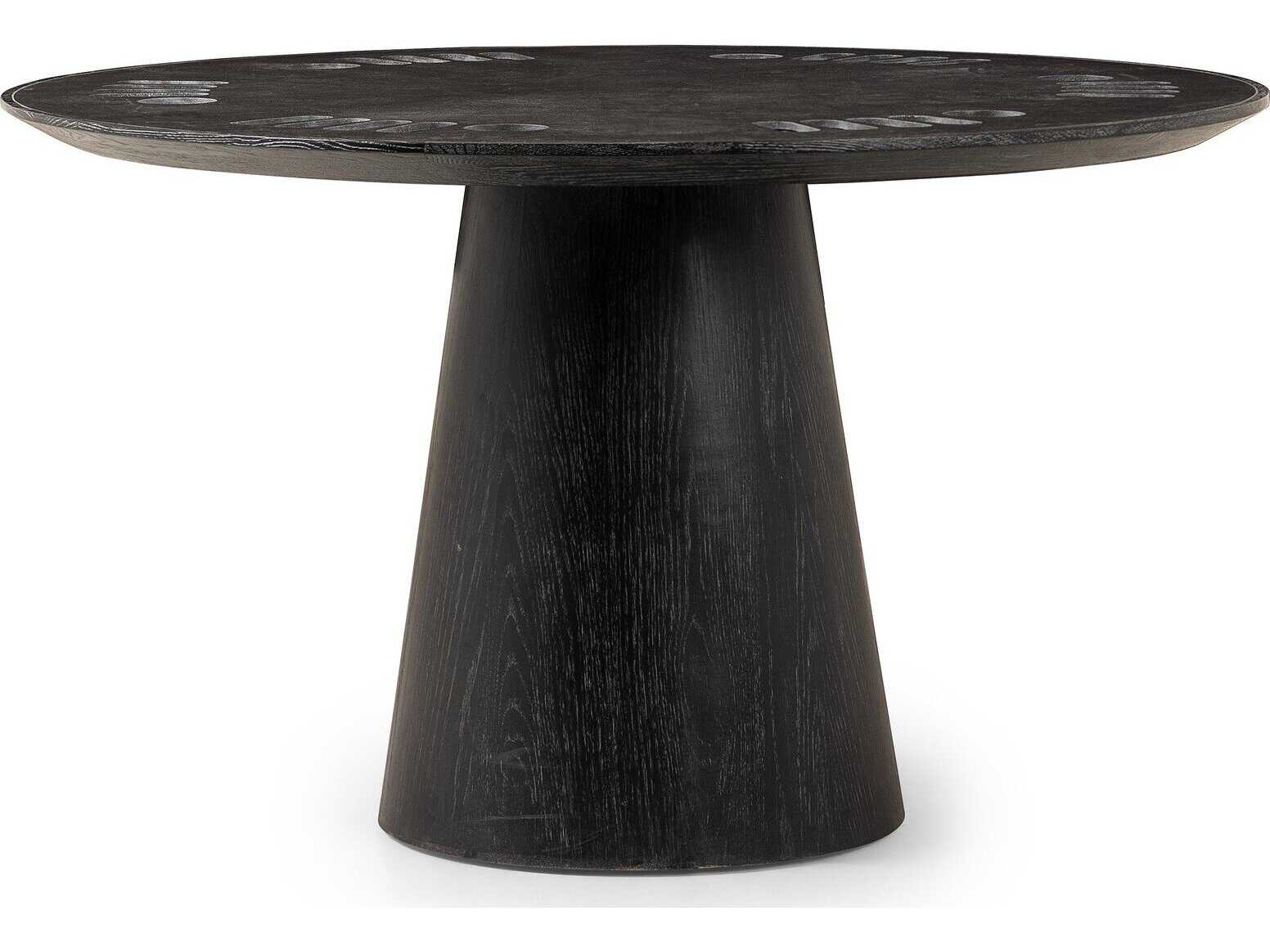 Four Hands Hughes Oak Wood Washed Black Bluestone Game Table