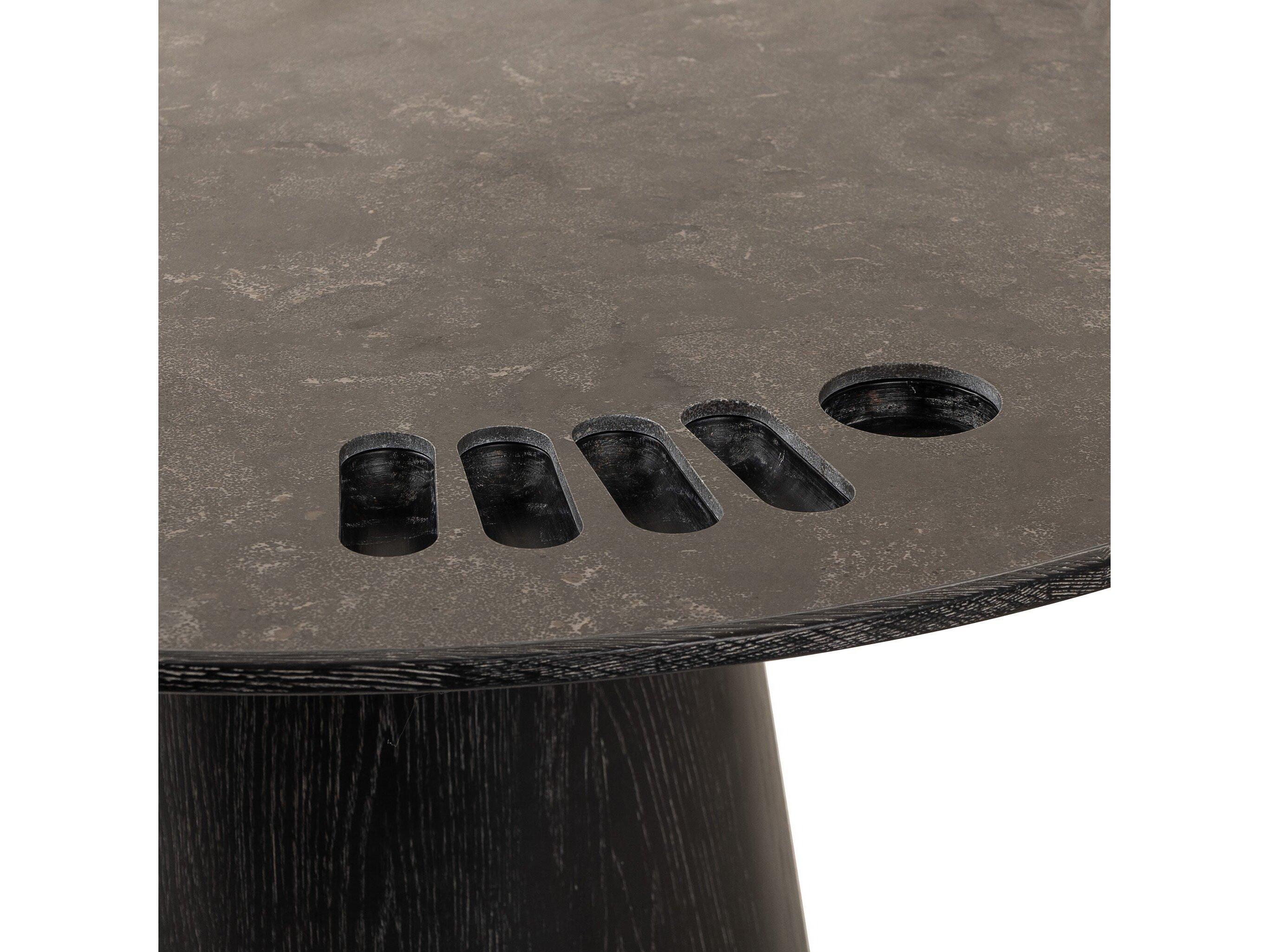 Four Hands Hughes Oak Wood Washed Black Bluestone Game Table