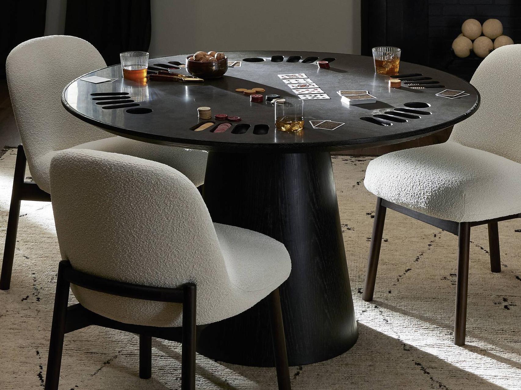 Four Hands Hughes Oak Wood Washed Black Bluestone Game Table