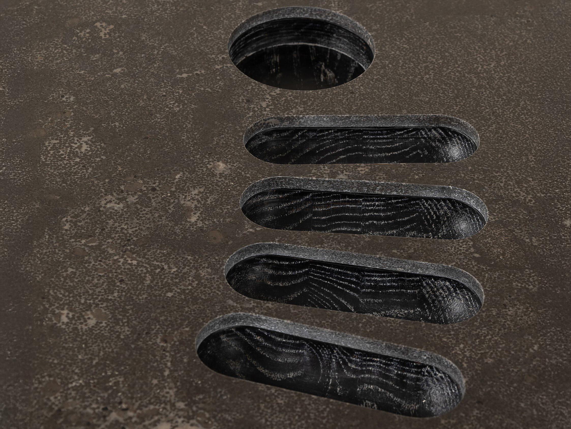 Four Hands Hughes Oak Wood Washed Black Bluestone Game Table