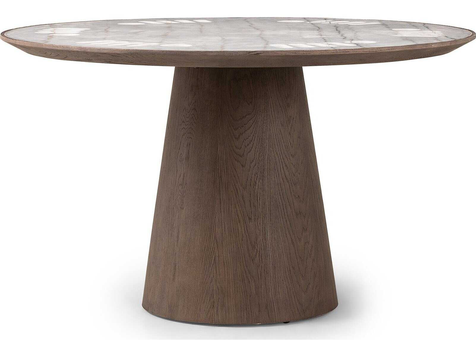 Four Hands Hughes Brown Oak Wood Weathered Dark White Marble Game Table