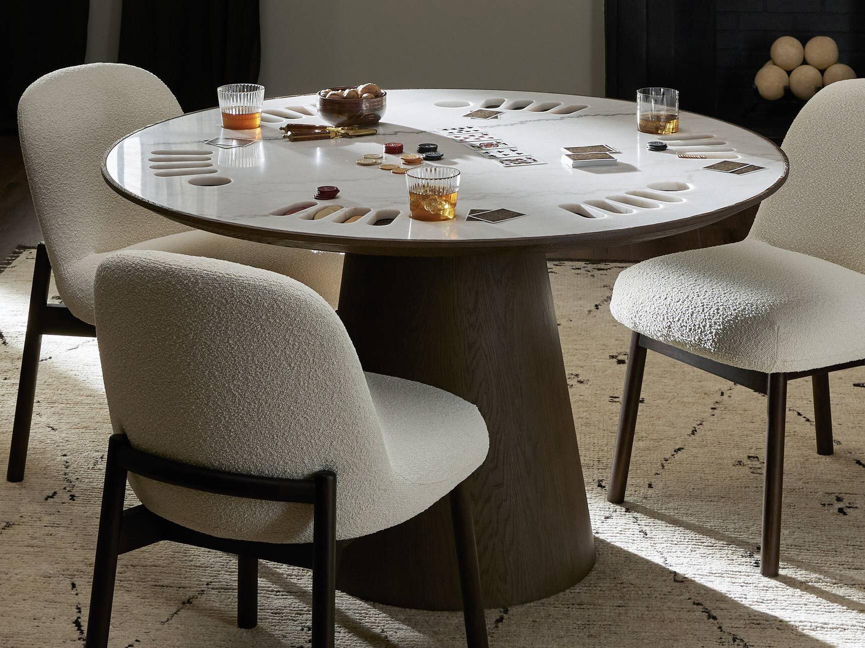 Four Hands Hughes Brown Oak Wood Weathered Dark White Marble Game Table