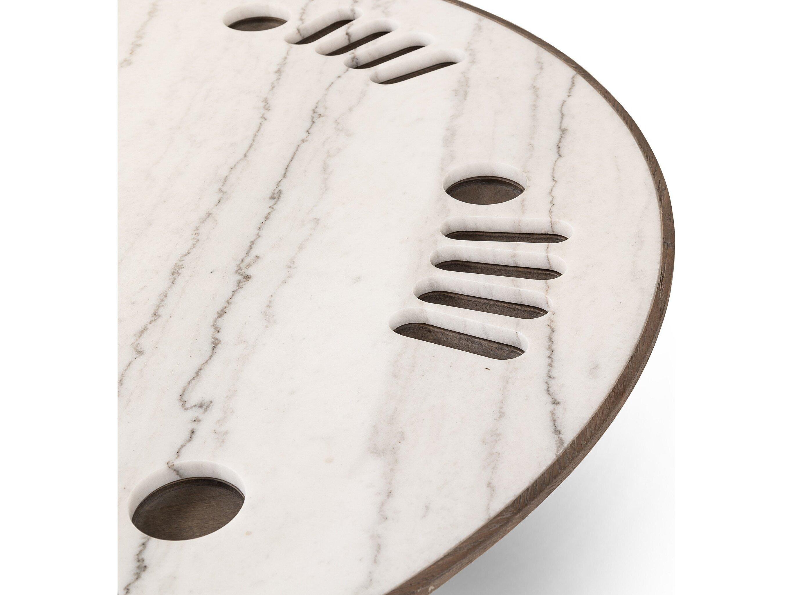 Four Hands Hughes Brown Oak Wood Weathered Dark White Marble Game Table