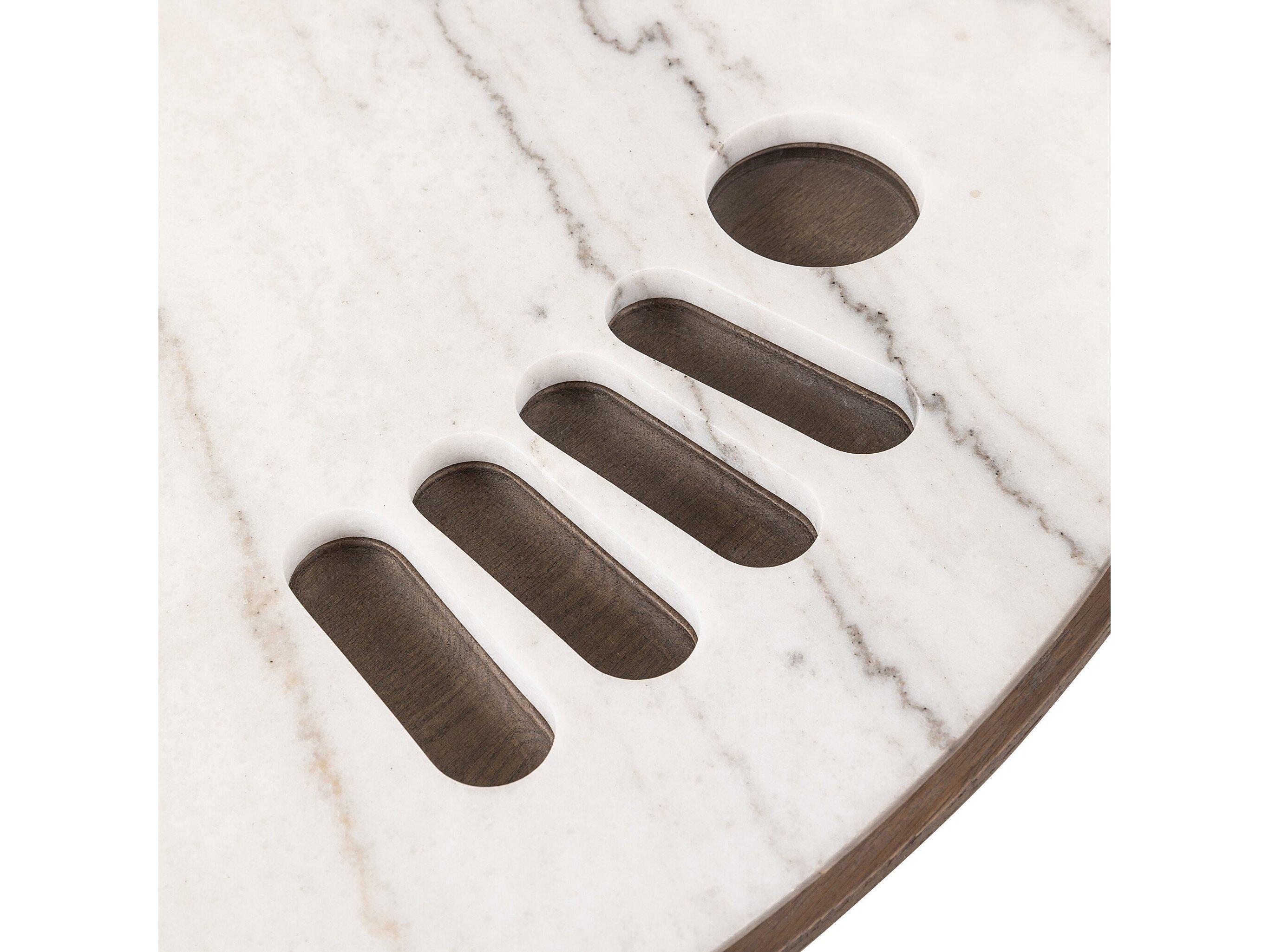 Four Hands Hughes Brown Oak Wood Weathered Dark White Marble Game Table