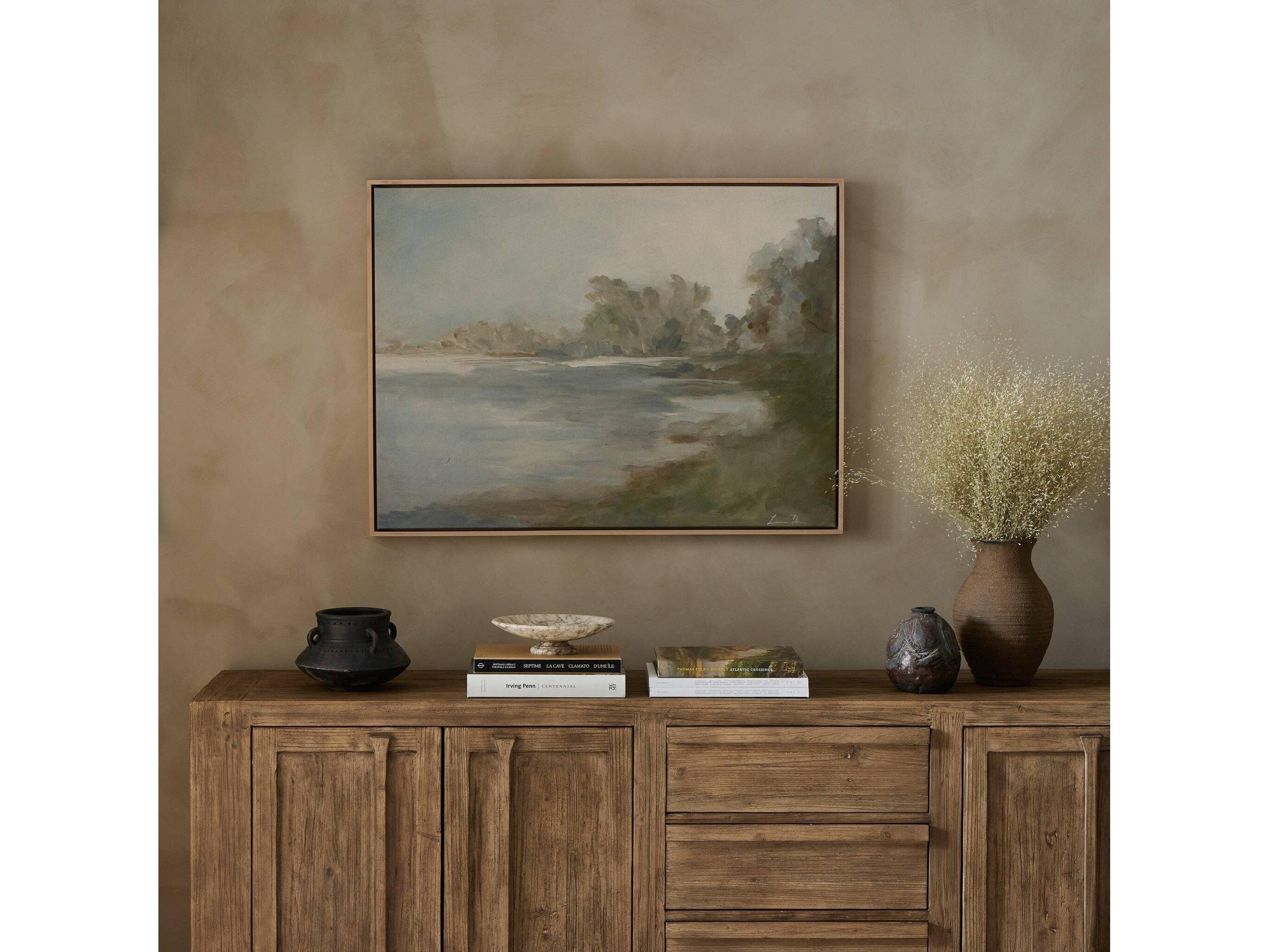 Four Hands Art Studio Lake by Lauren Fuhr Natural Maple Floater Canvas Wall Art