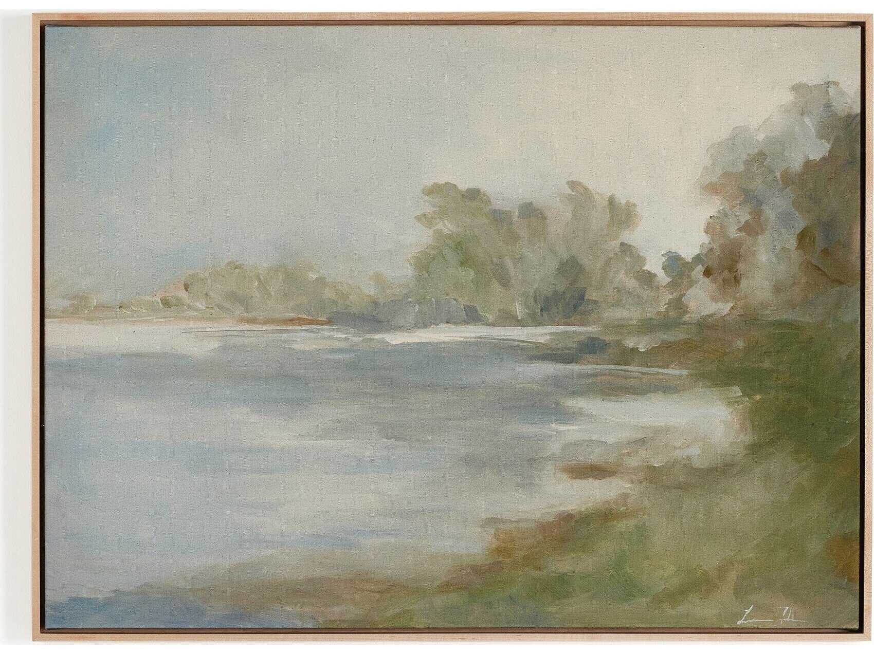 Four Hands Art Studio Lake by Lauren Fuhr Natural Maple Floater Canvas Wall Art
