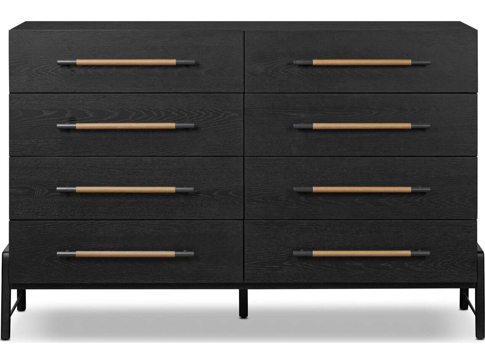 Four Hands Filmore Rosedale Ebony Oak Veneer Oak Wood 8 Drawer Dresser