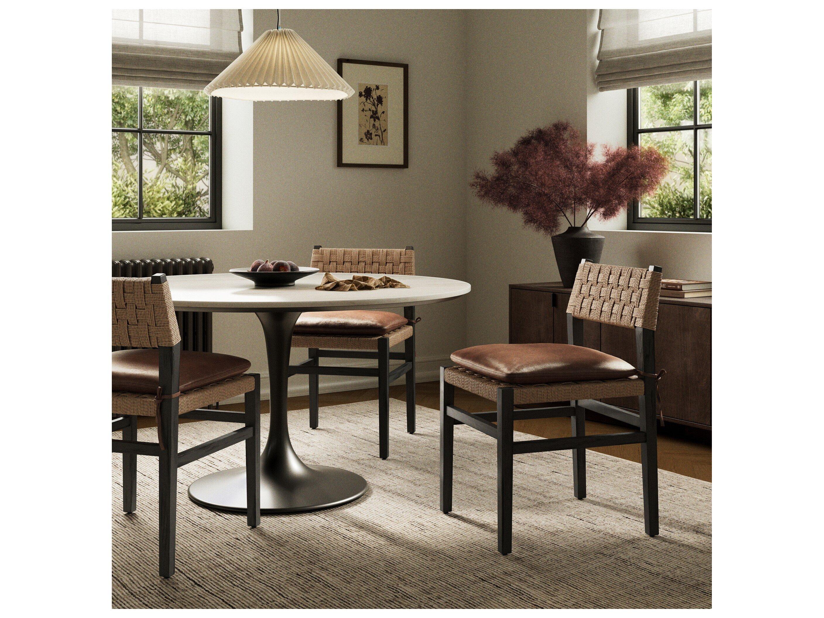 Four Hands Houghton Havana Brown Black Ash Leather Armless Dining Chair