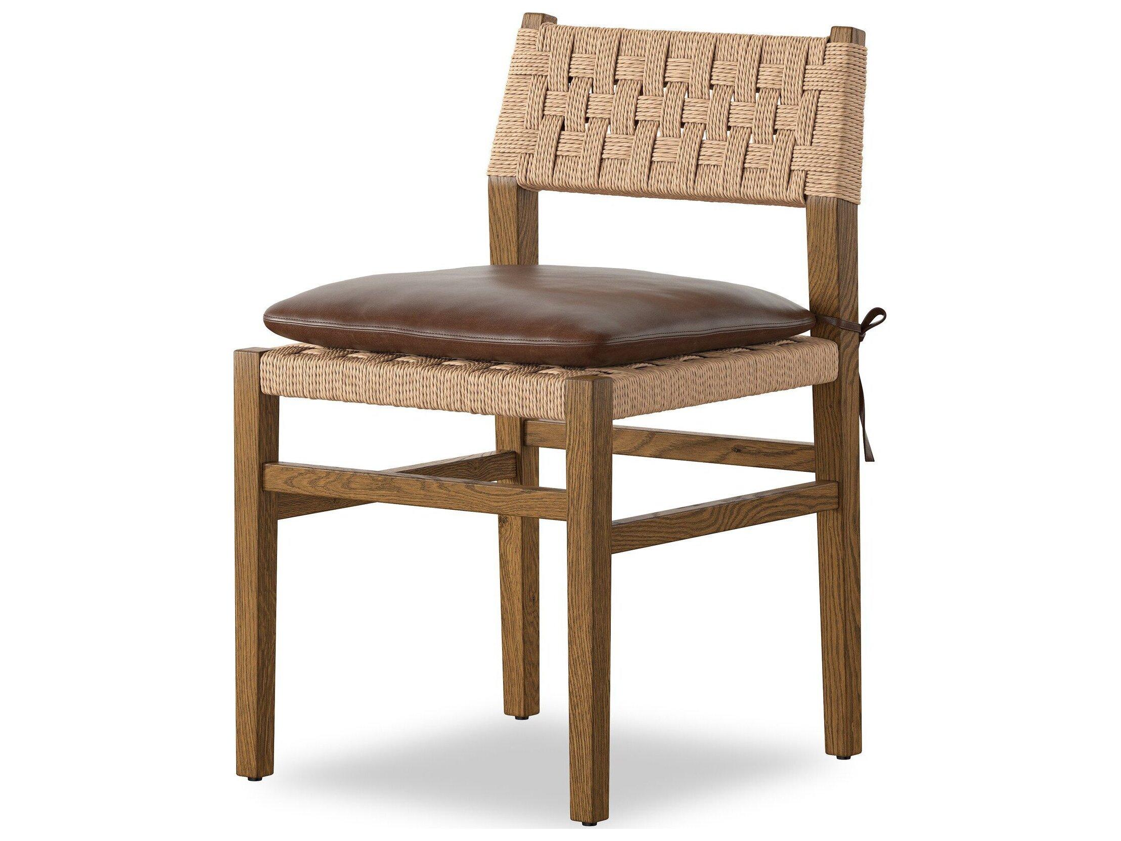 Four Hands Houghton Ash Wood Brown Leather Armless Dining Chair