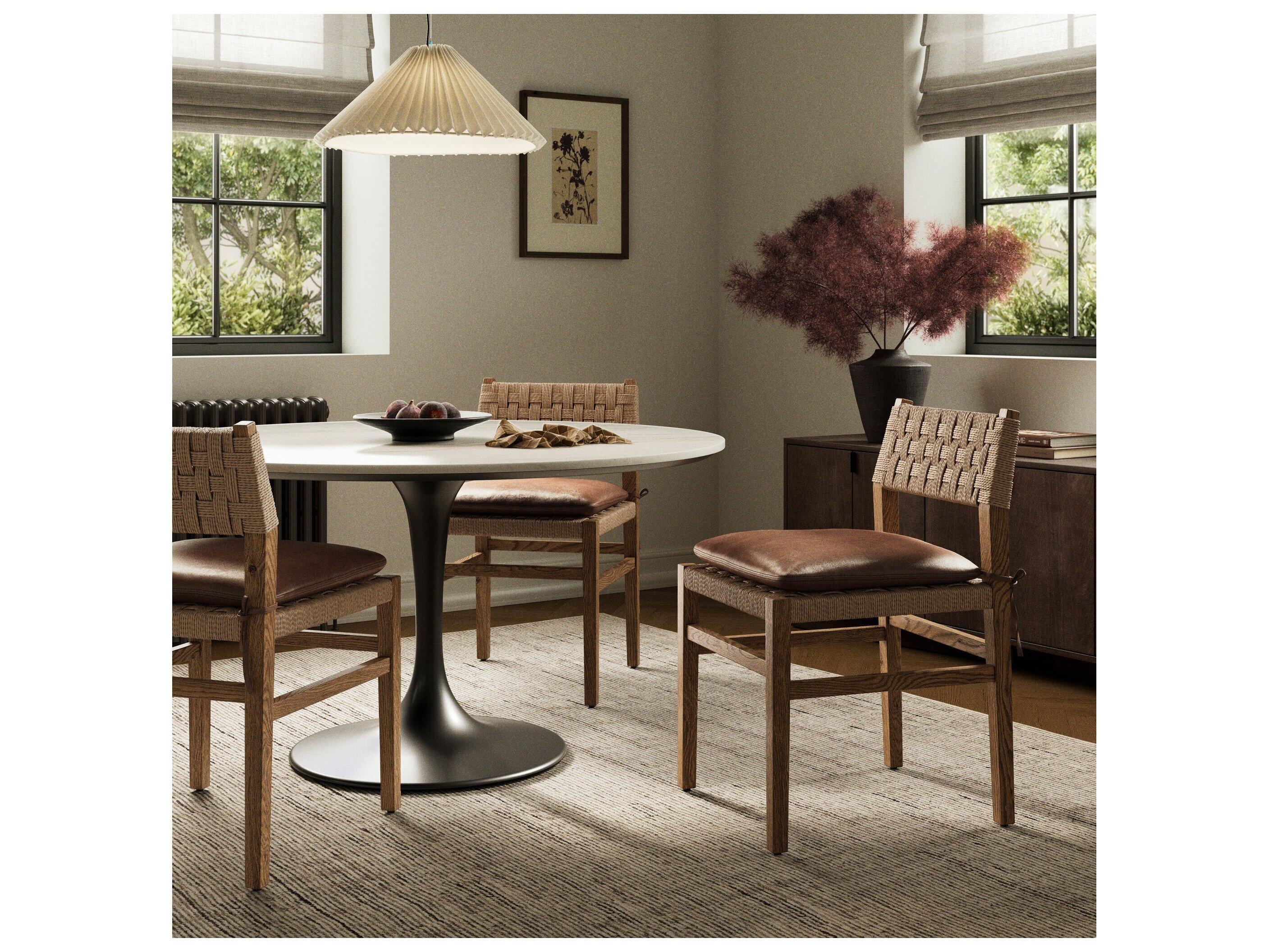 Four Hands Houghton Ash Wood Brown Leather Armless Dining Chair