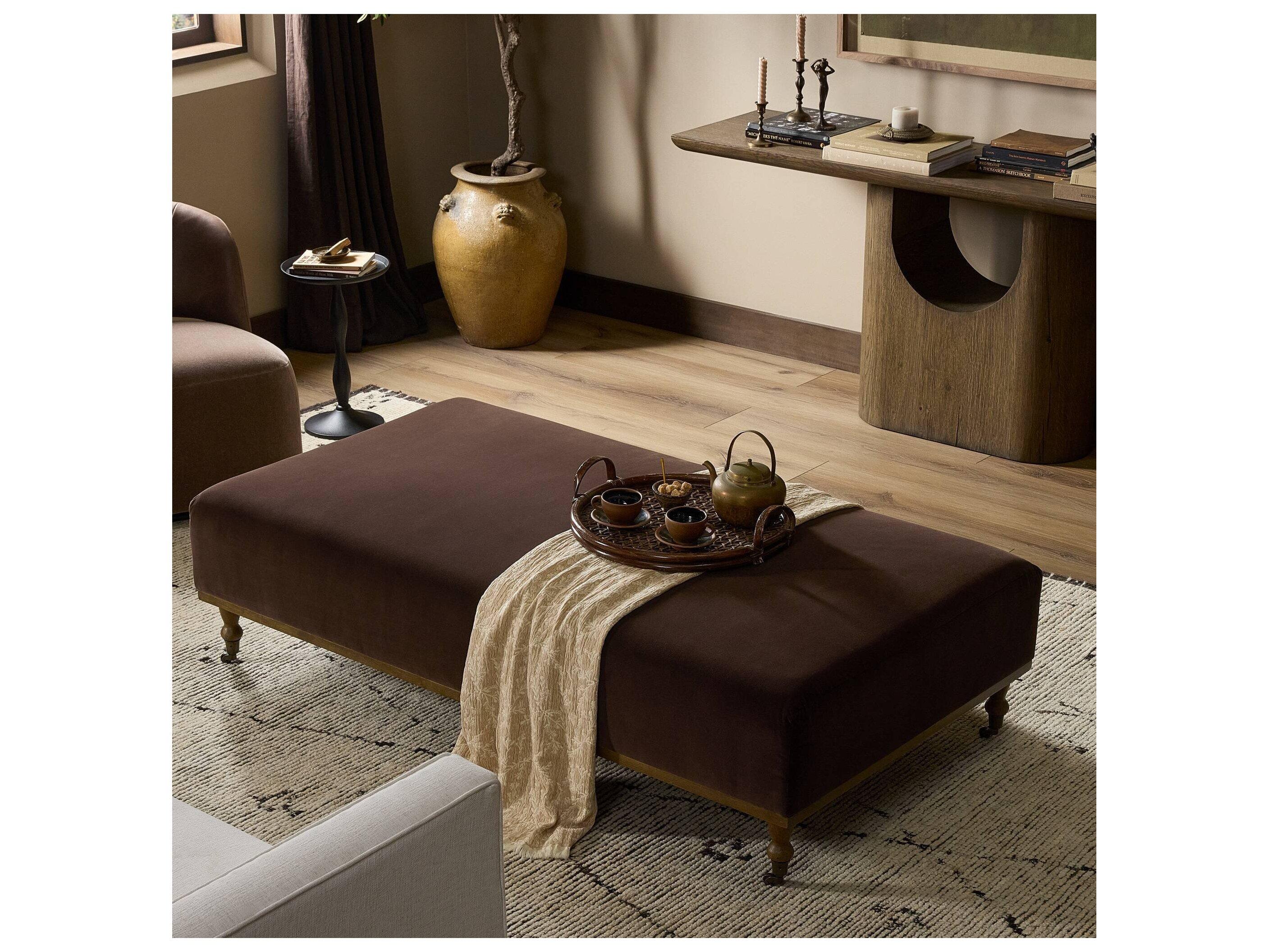 Four Hands Easton Surrey Cocoa Brown Upholstered Ottoman