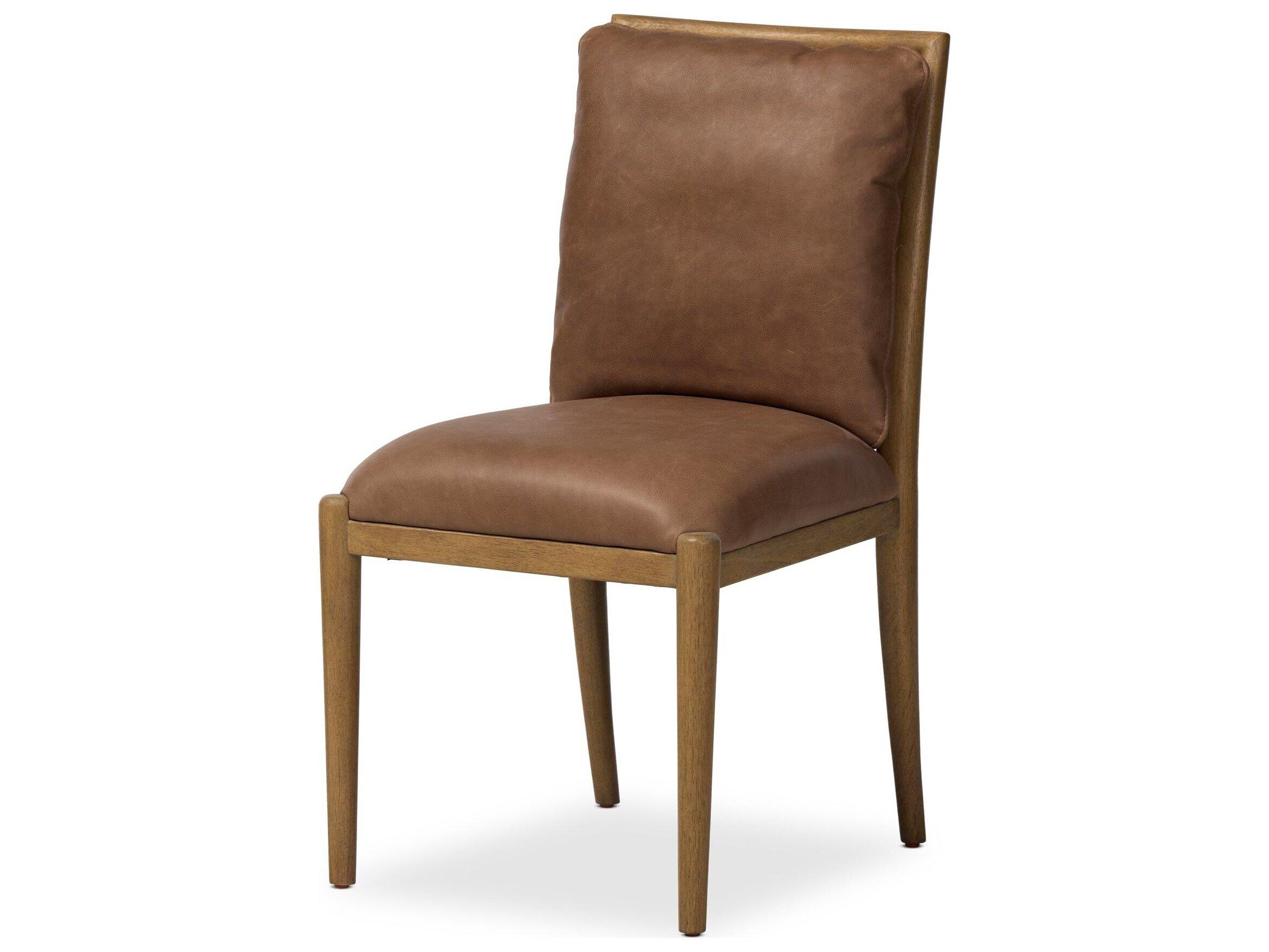 Four Hands Berman Parrawood Palermo Cigar Leather Armless Dining Chair