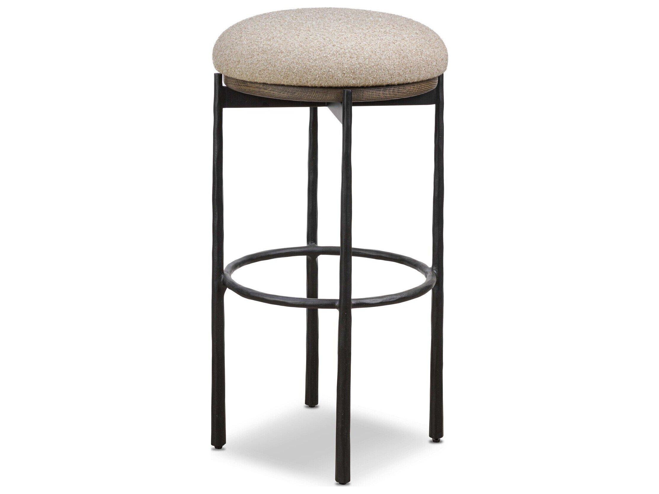 Four Hands Bolton Upholstered Swivel Oak Wood Bar Stool