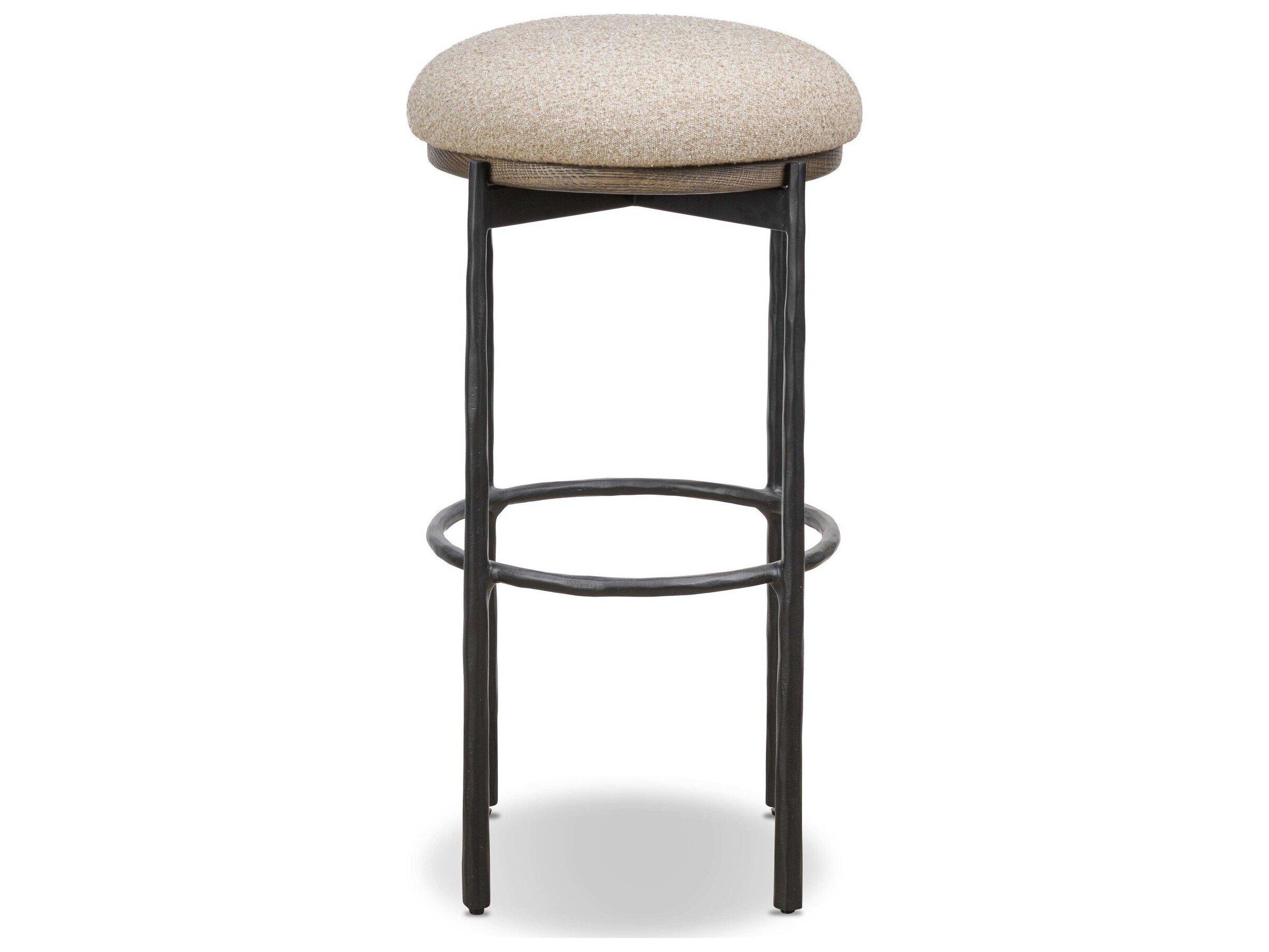 Four Hands Bolton Upholstered Swivel Oak Wood Bar Stool