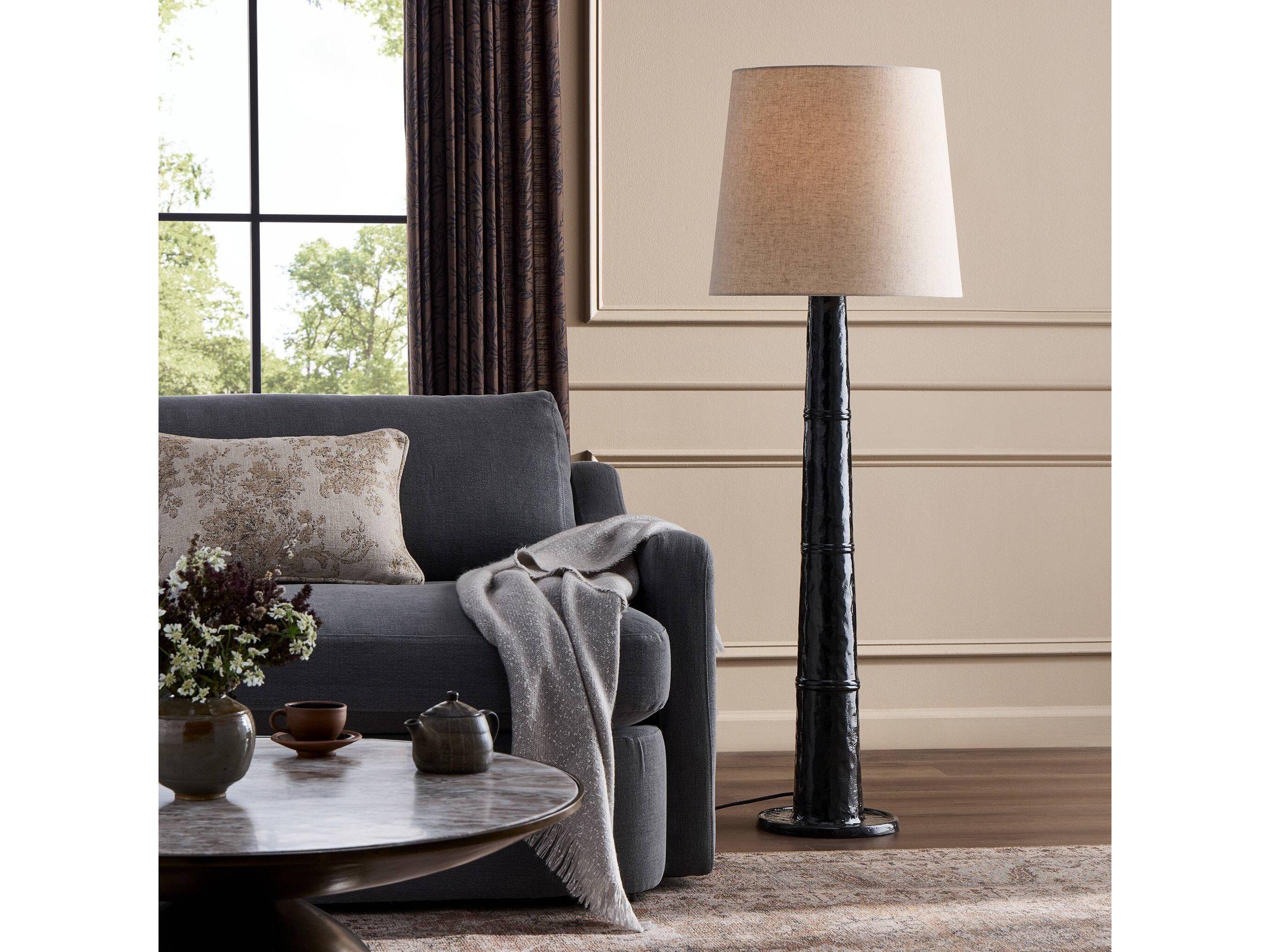 Four Hands Asher Nerissa Floor Lamp - Glossy Black Cast Aluminum