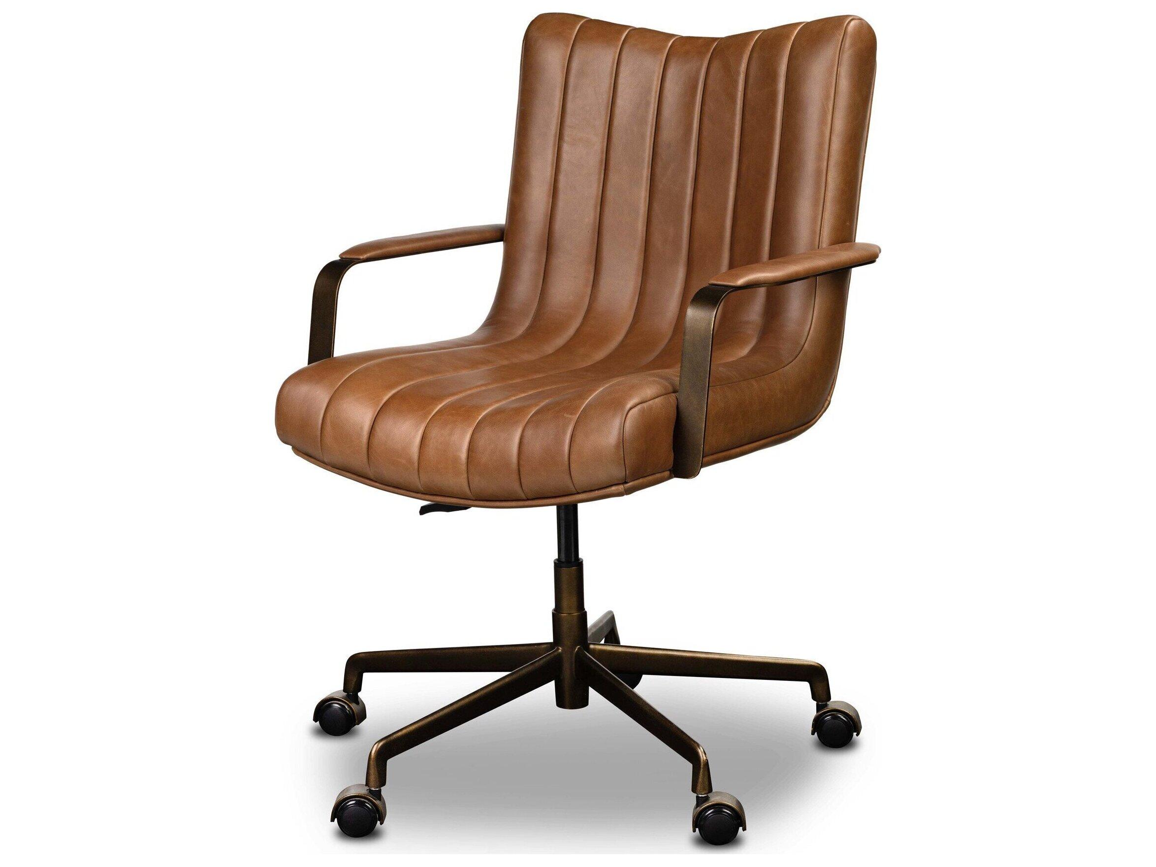 Four Hands Bolton Brown Leather Adjustable Swivel Executive Desk Chair