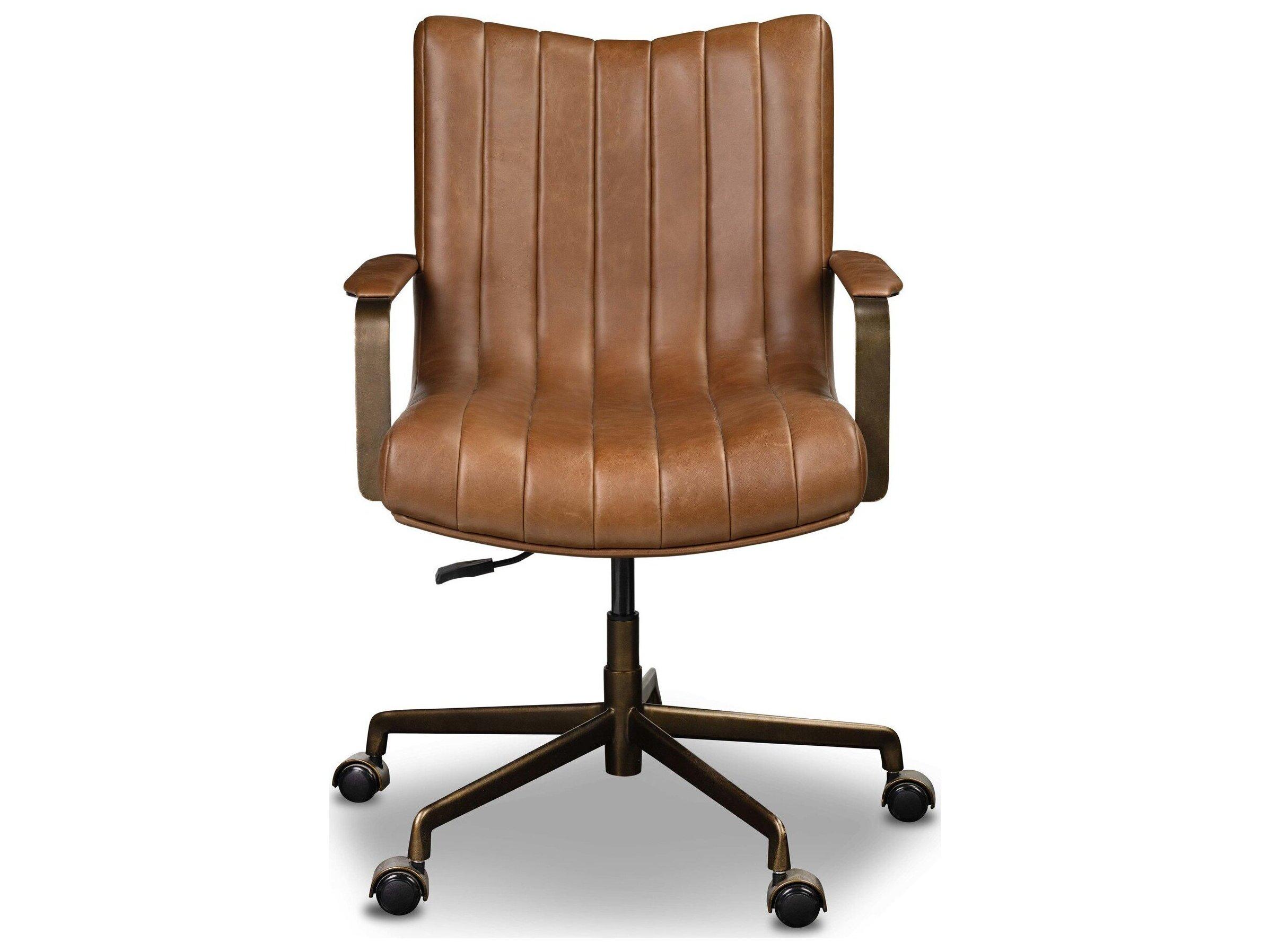 Four Hands Bolton Brown Leather Adjustable Swivel Executive Desk Chair