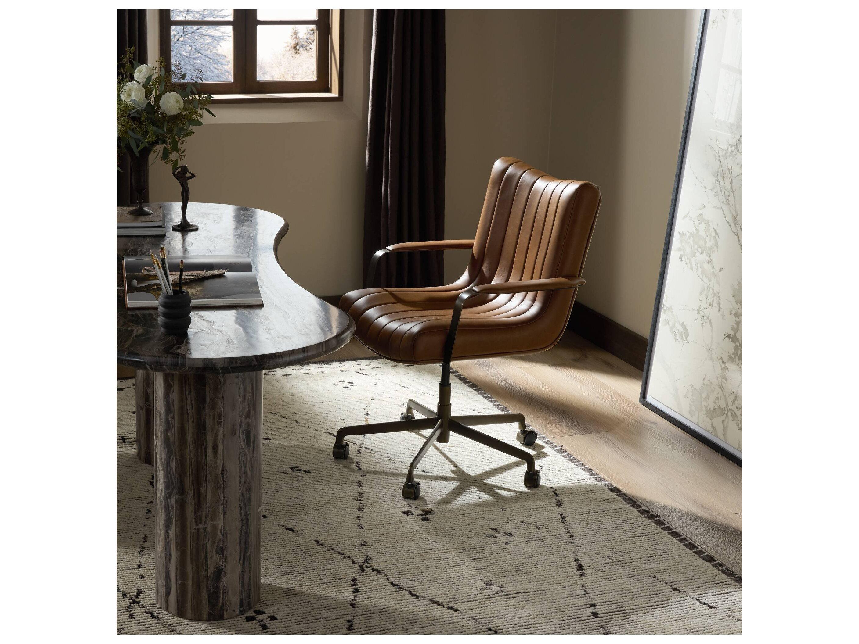 Four Hands Bolton Brown Leather Adjustable Swivel Executive Desk Chair