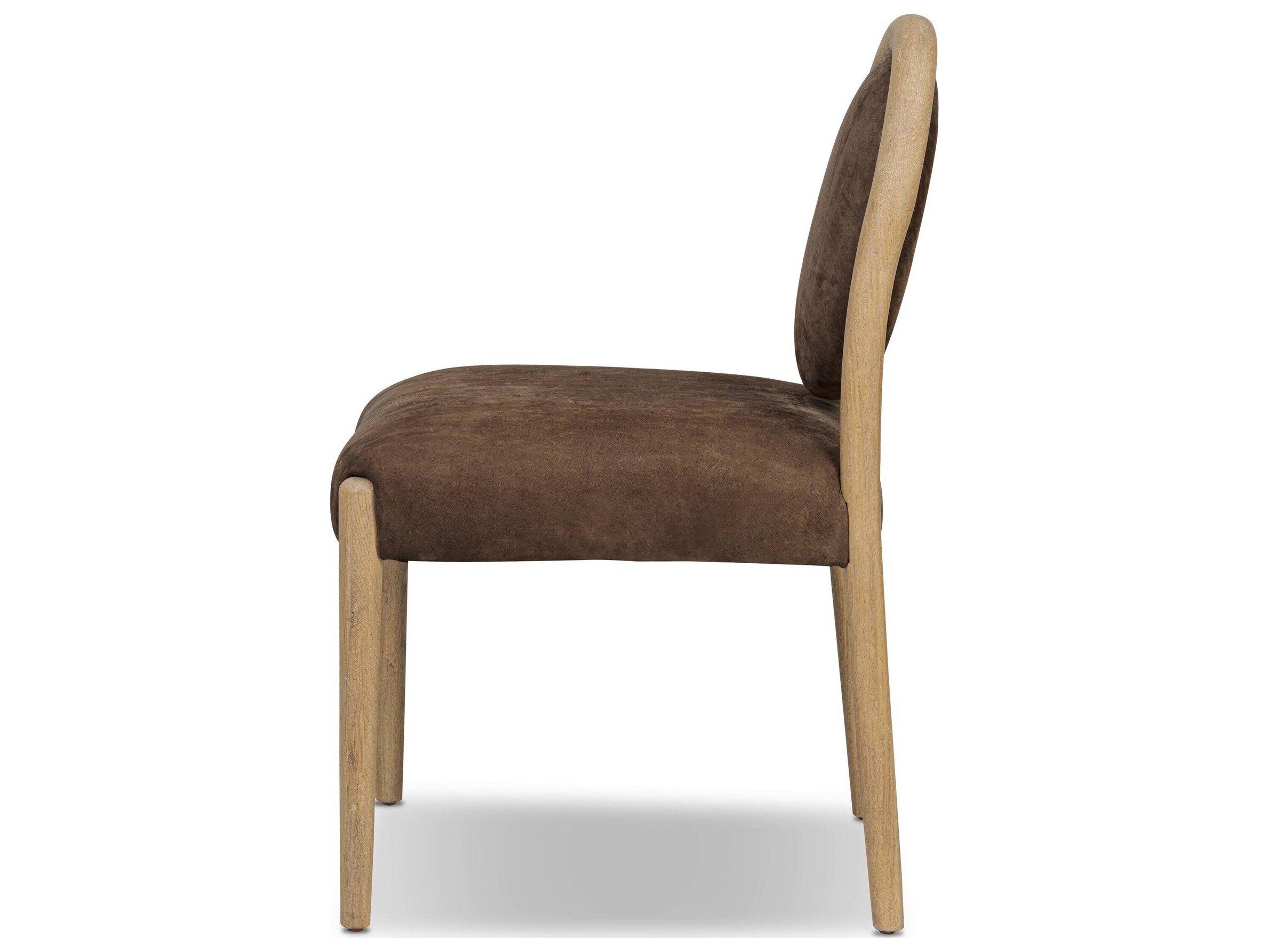 Four Hands Berman Oak Wood Nubuck Cigar Leather Armless Dining Chair