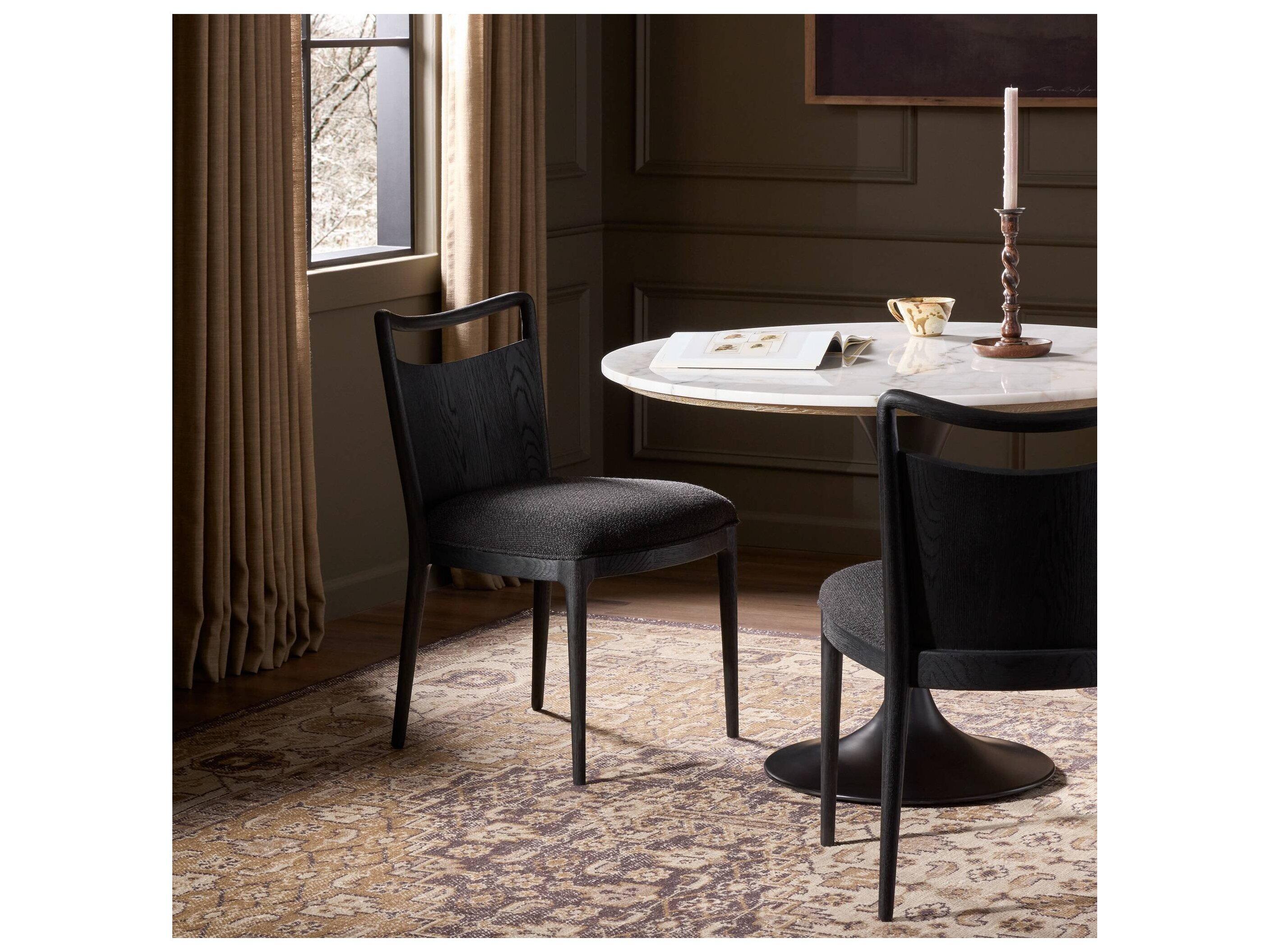 Four Hands Agency Oak Wood Black Upholstered Armless Dining Chair