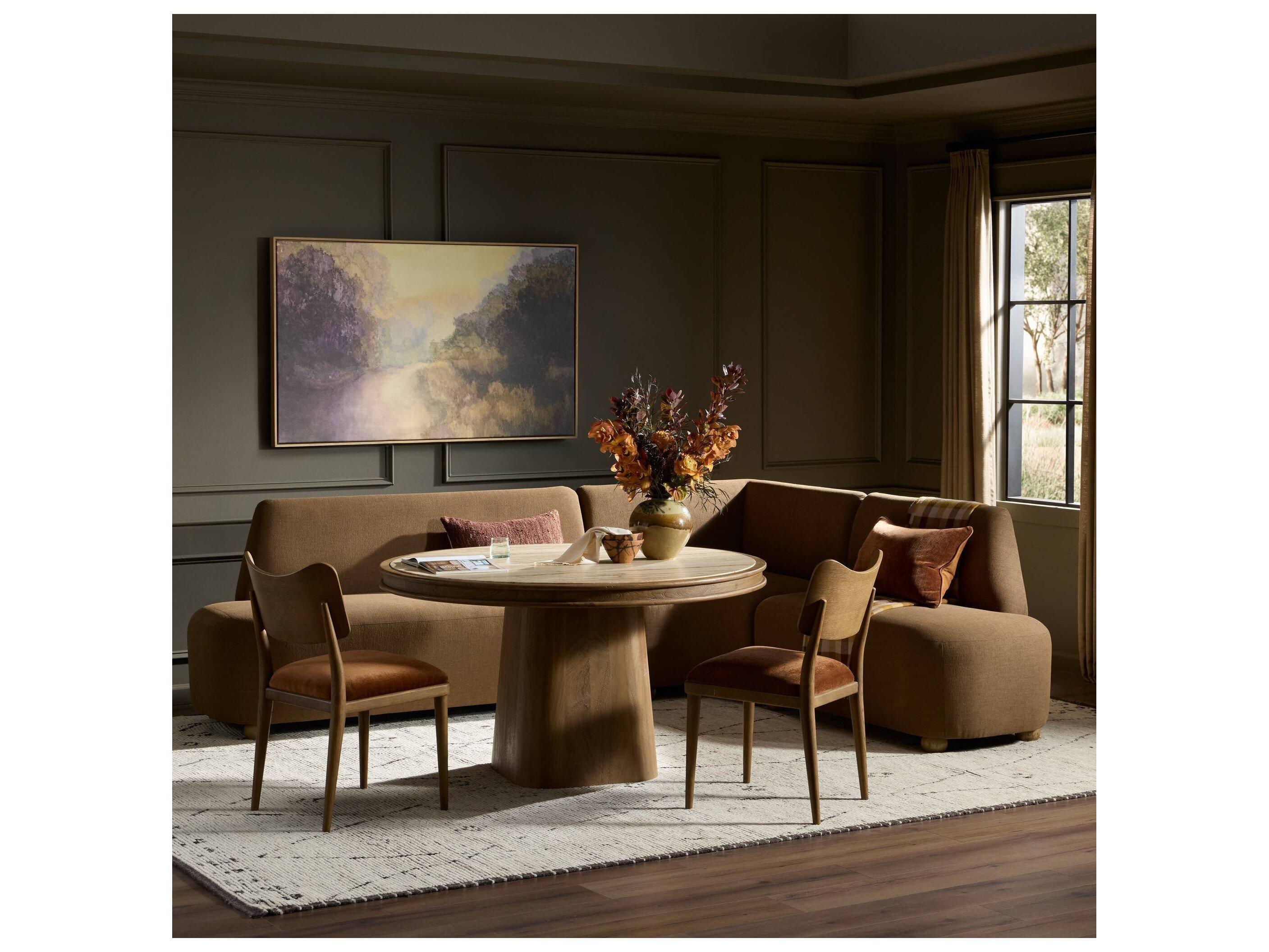 Four Hands Easton Oak Wood Brown Upholstered Armless Dining Chair