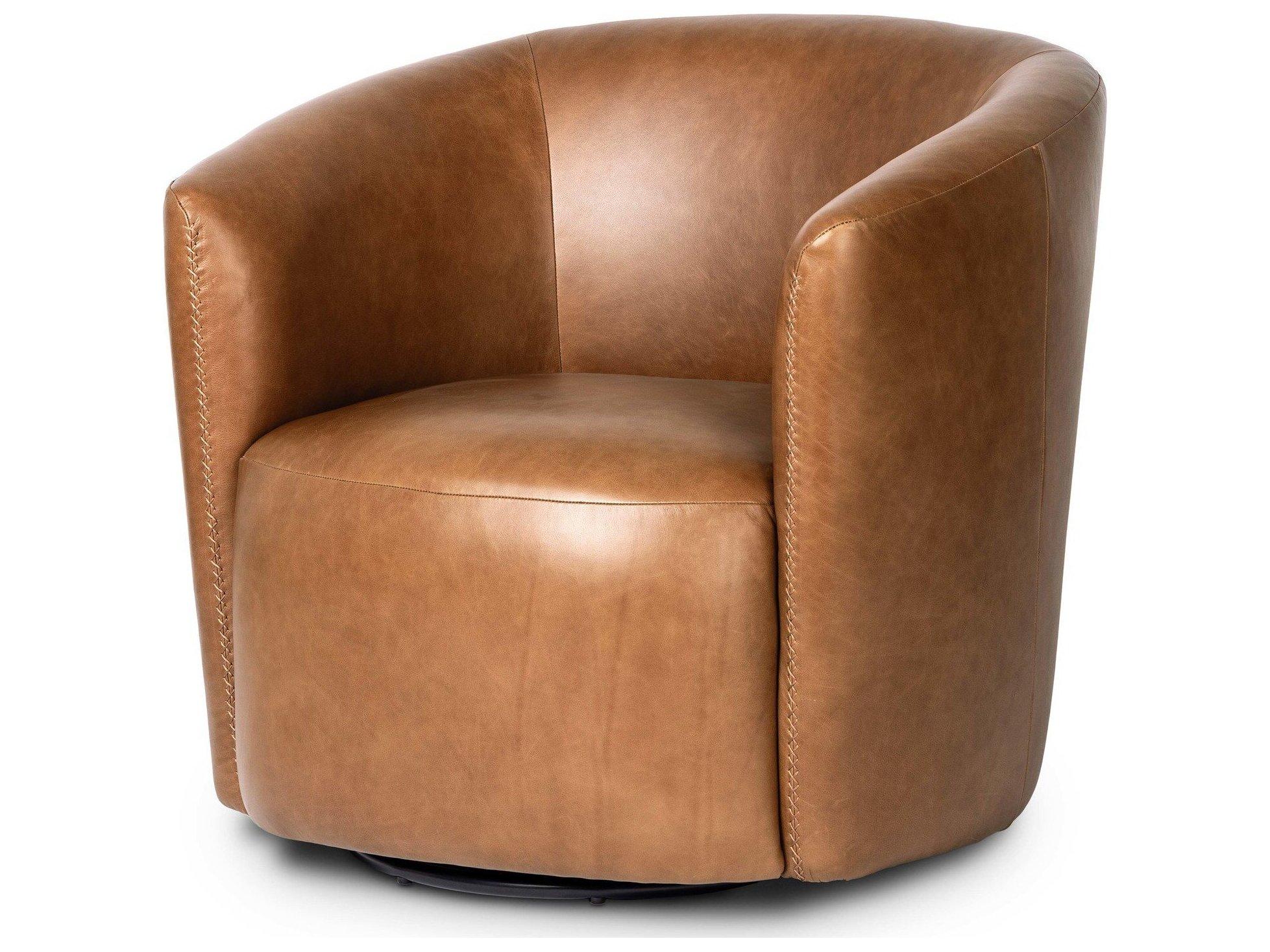 Four Hands Ackerman Swivel Sonoma Chestnut Leather Accent Chair