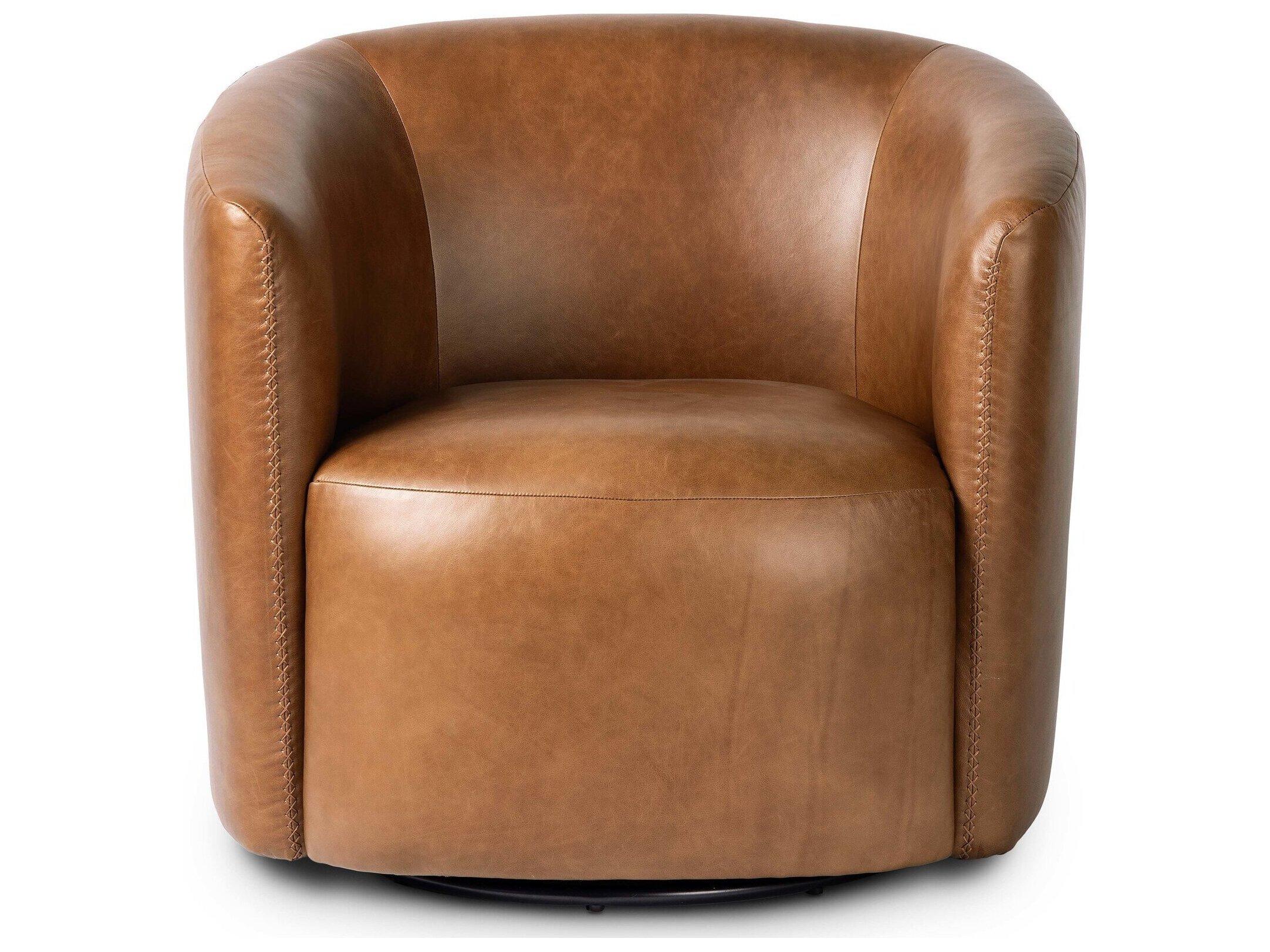 Four Hands Ackerman Swivel Sonoma Chestnut Leather Accent Chair