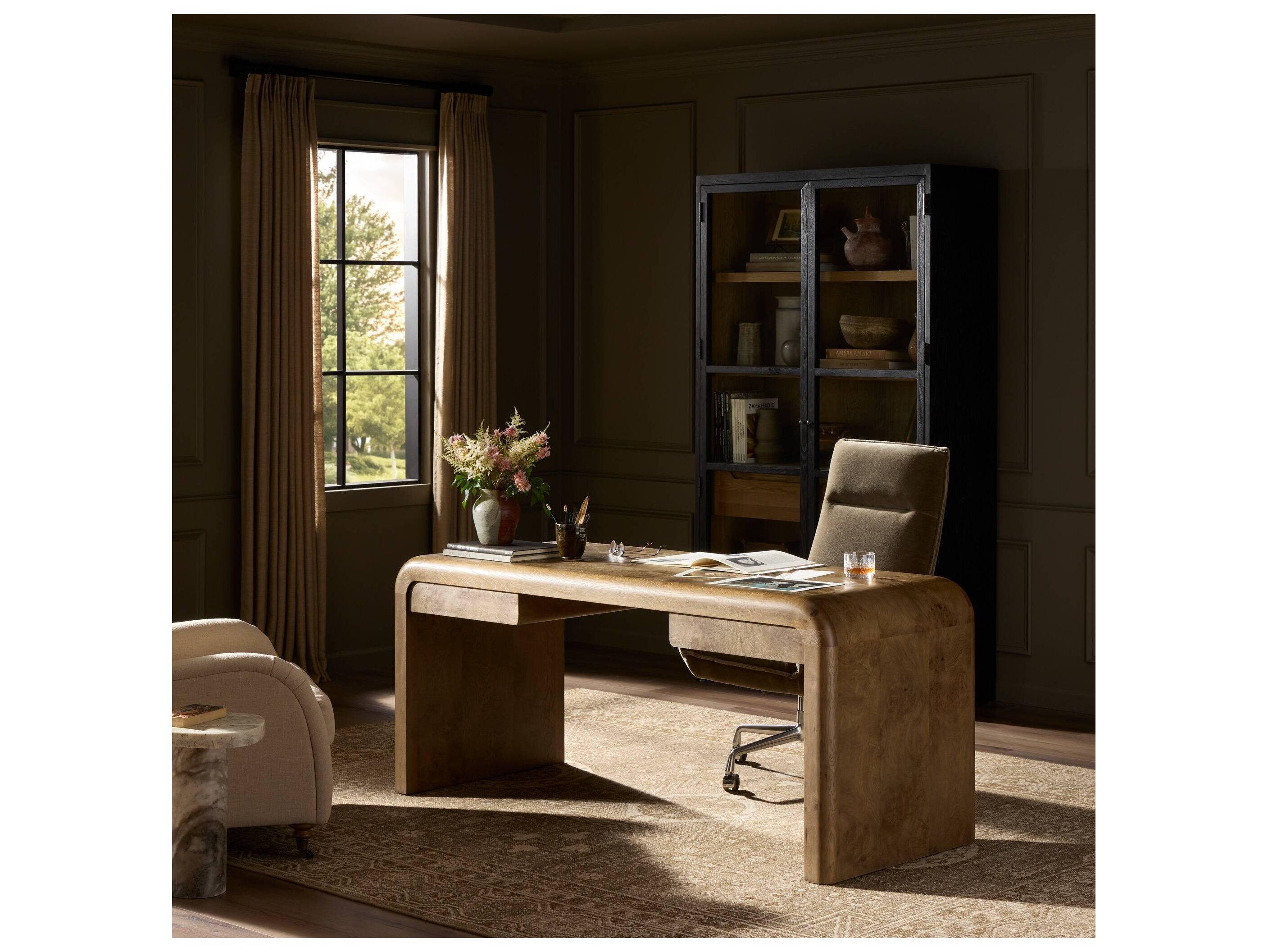 Four Hands Collins Rye Burl Oak Veneer Brown Wood Writing Desk