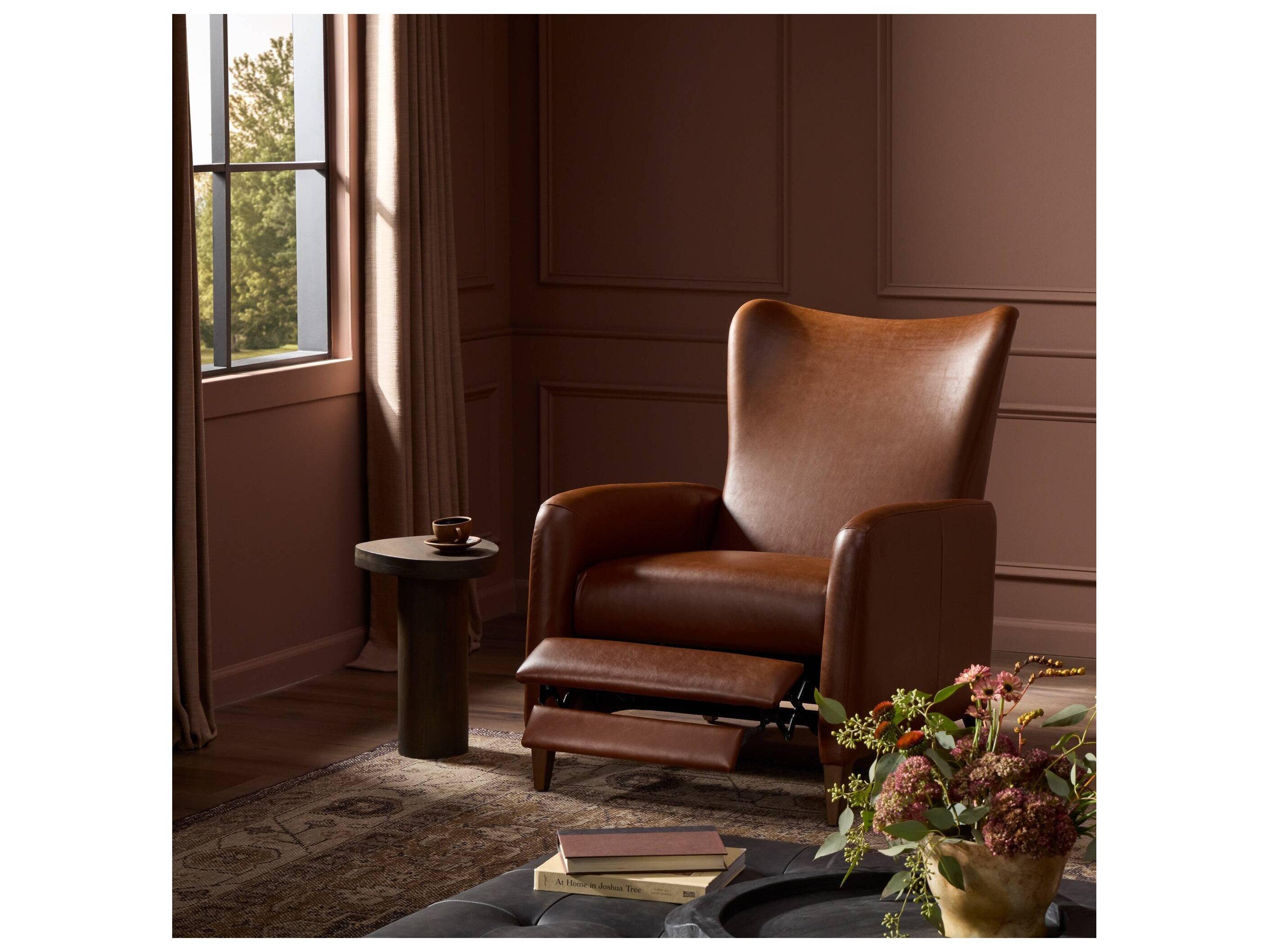 Four Hands Kensington Dulane Mahogany Brown Leather Recliner