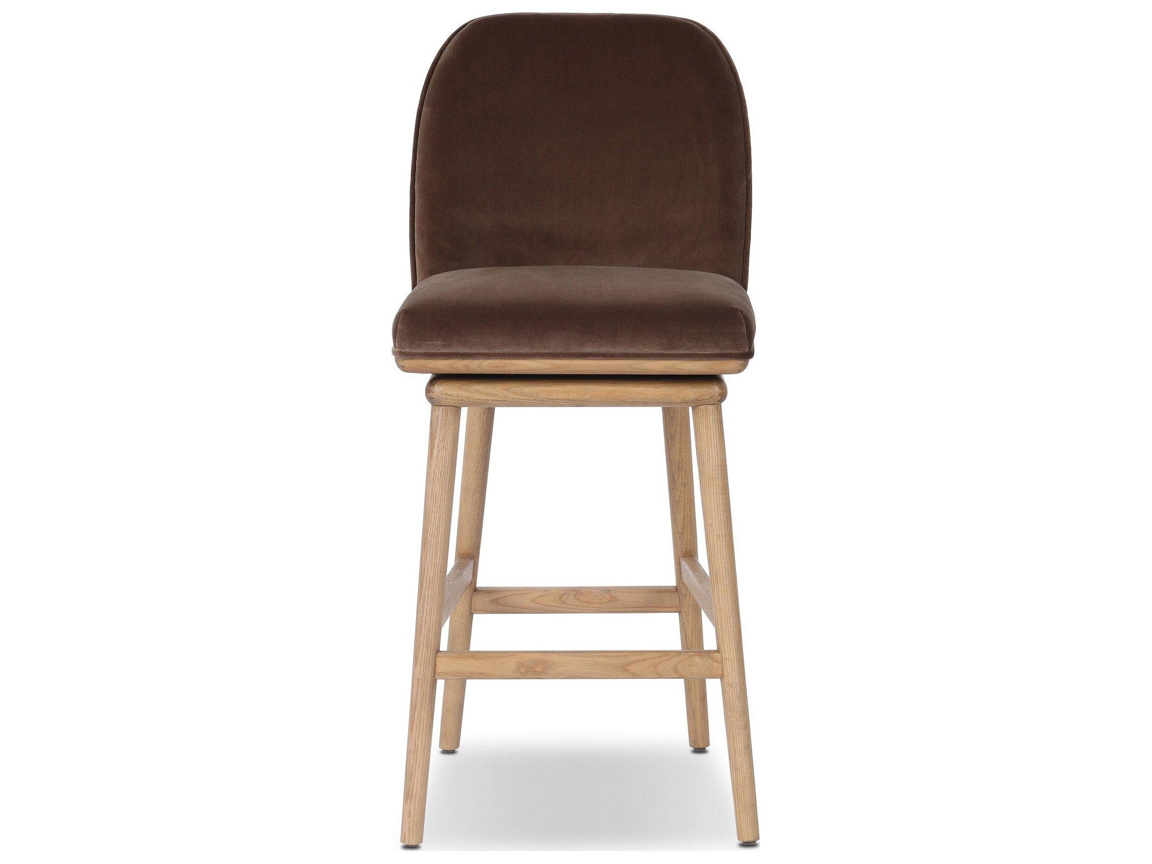 Four Hands Houghton Velvet Upholstered Swivel Ash Wood Counter Stool