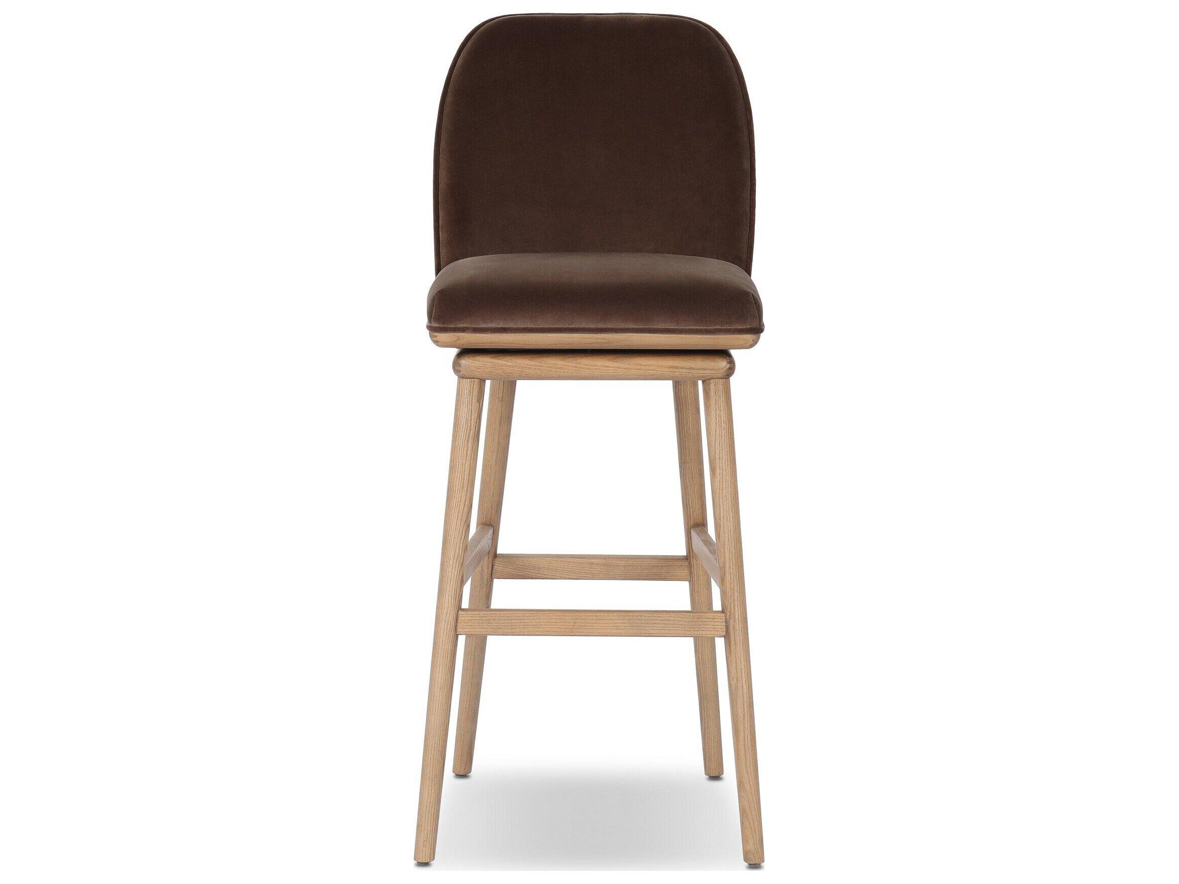 Four Hands Houghton Velvet Upholstered Swivel Ash Wood Bar Stool